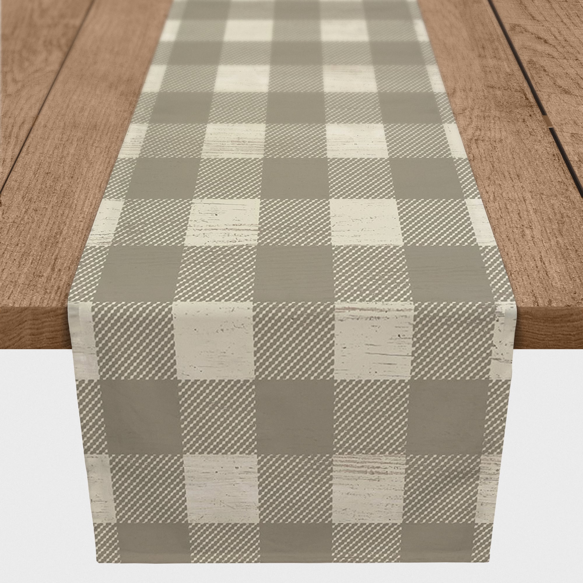 90&#x22; Taupe Buffalo Check Cotton Twill Runner