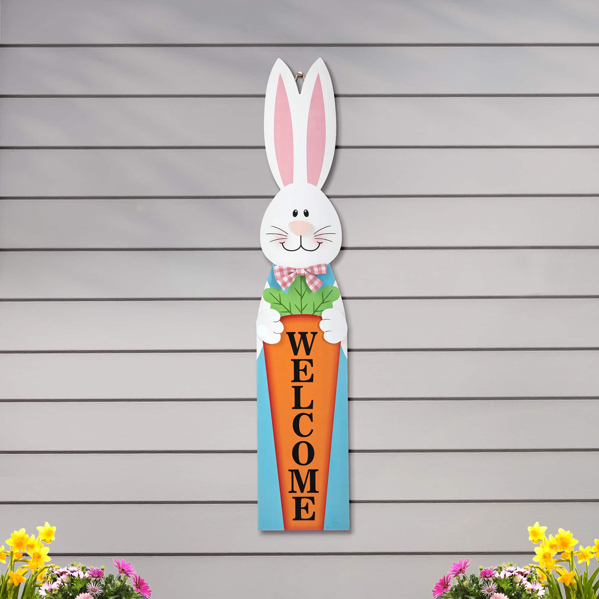 Glitzhome&#xAE; 42&#x22; Easter Wooden Bunny Welcome Porch Sign