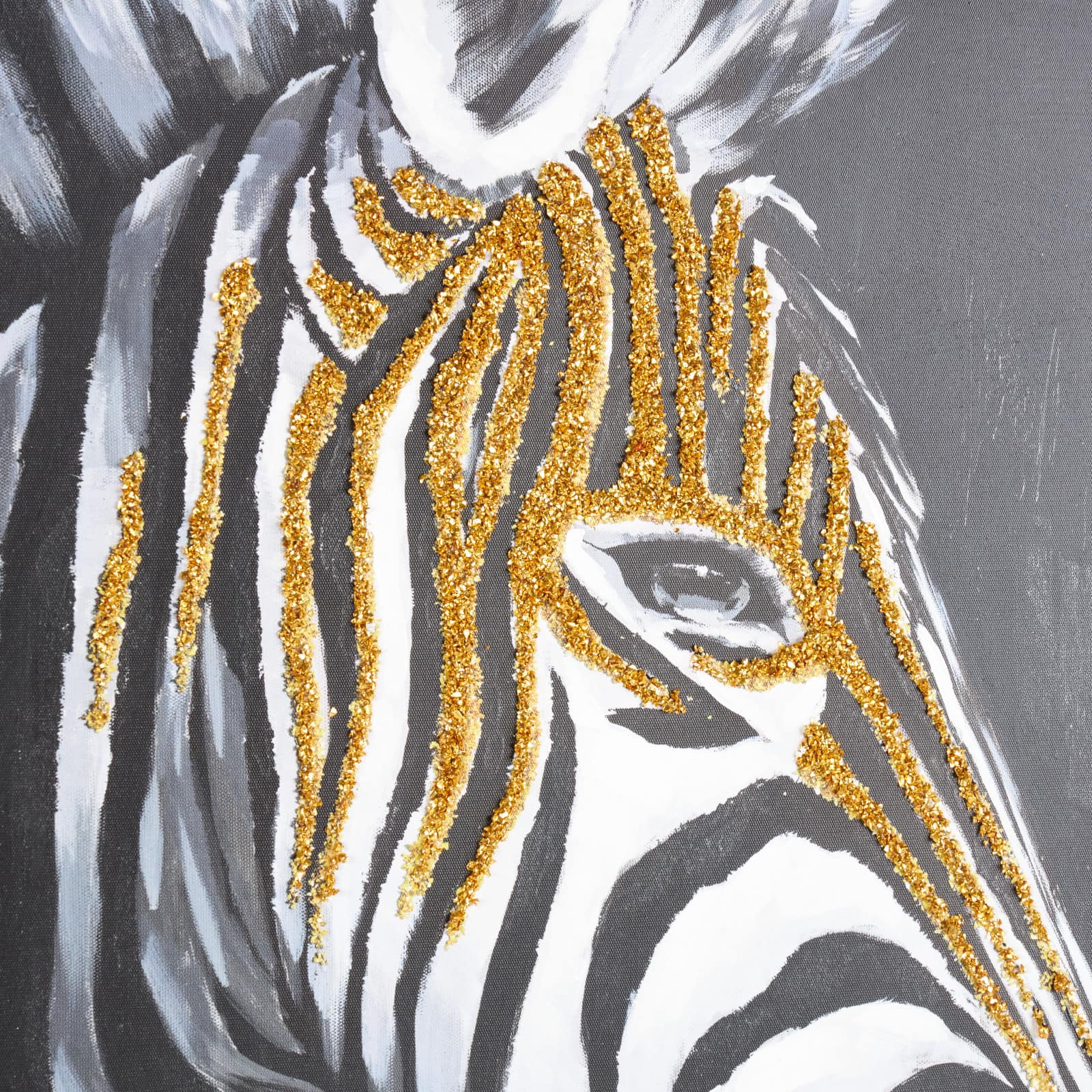 32" x 32" Black Canvas Zebra Framed Wall Art with Gold Foil Accents
