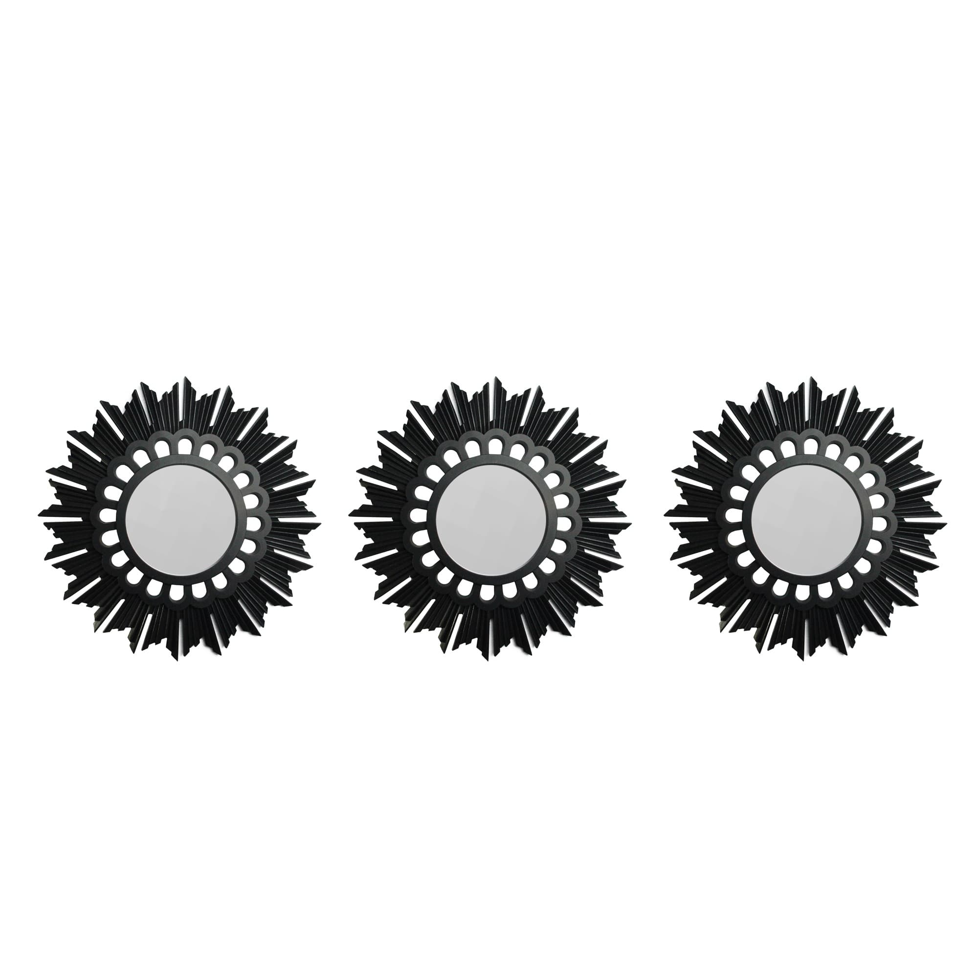 9.5&#x22; Floral Sunburst Matte Black Round Mirror Set
