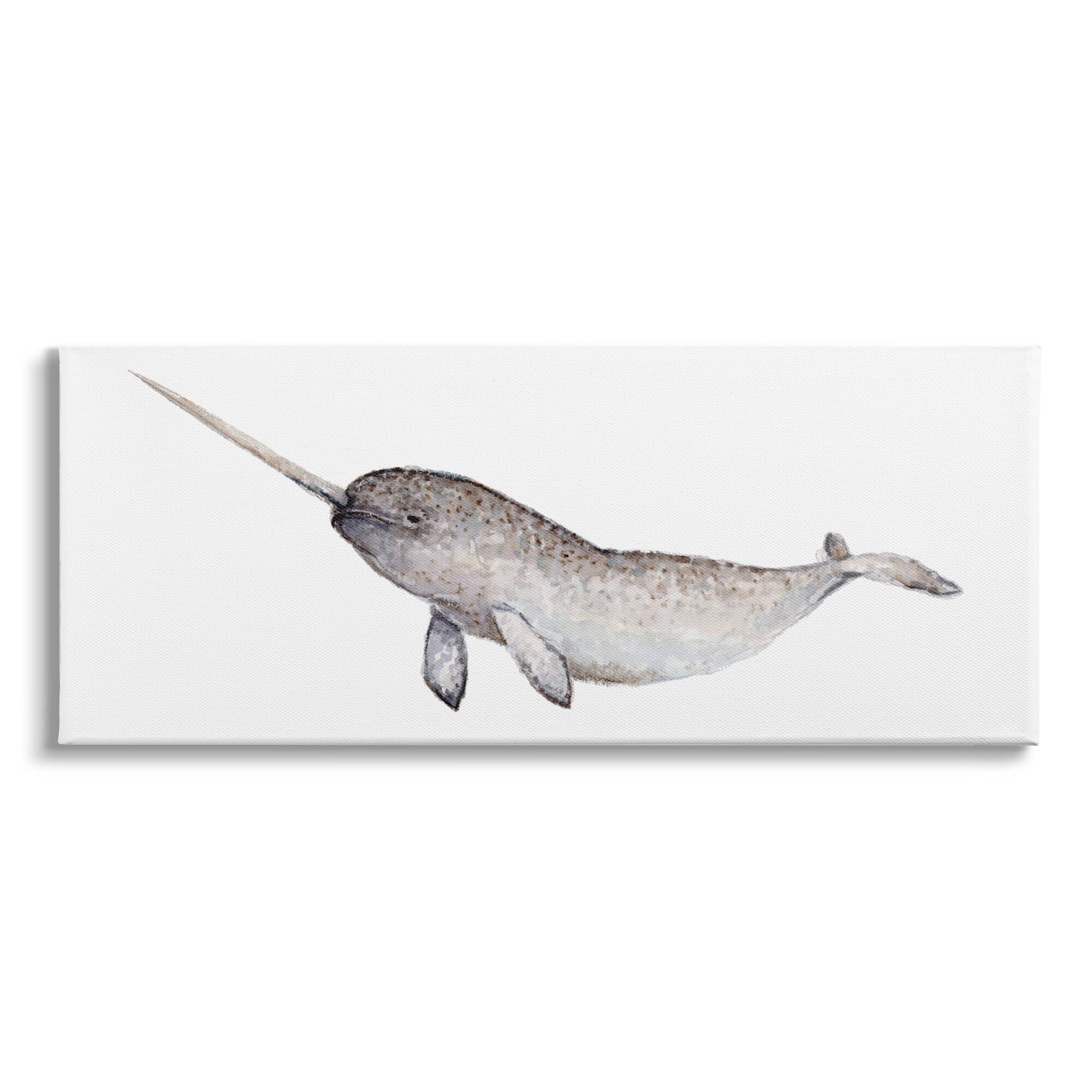 Stupell Industries Baby Narwhal Watercolor Painting Children&#x27;s Nursery Aquatic Animal Canvas Wall Art