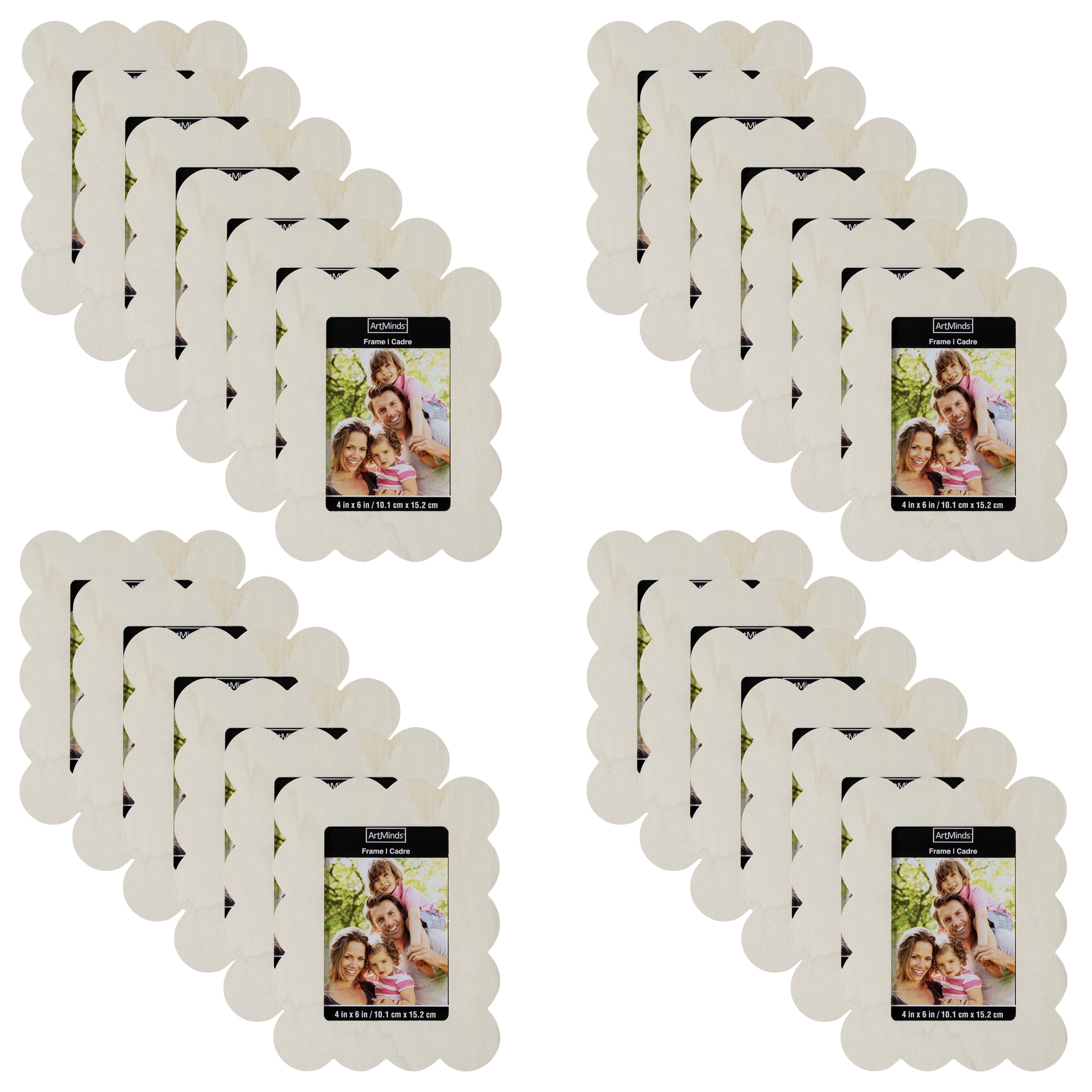 24 Pack: 4&#x22; x 6&#x22; Wooden Scalloped Frame by Make Market&#xAE;