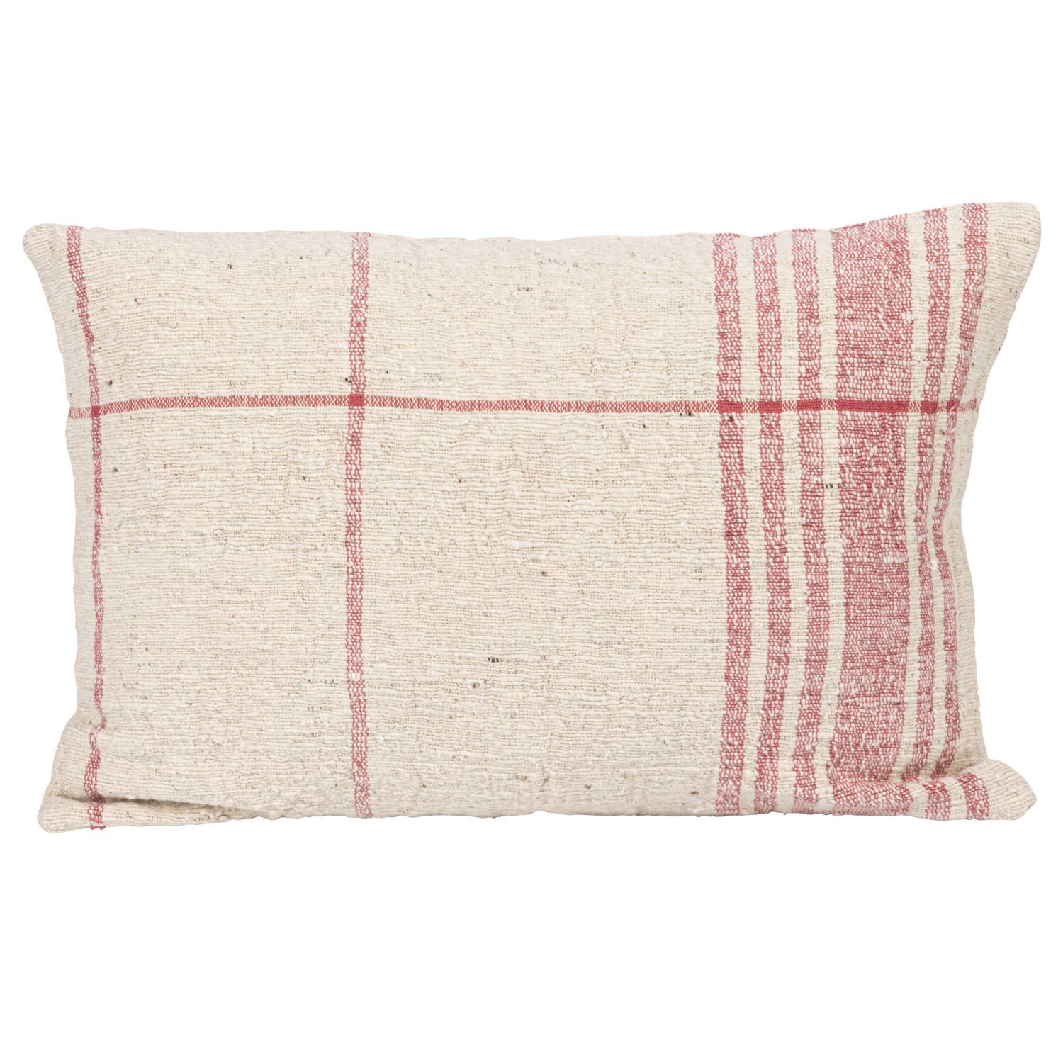 Hello Honey® Natural & Red Grid Pattern Cotton Slub Lumbar Pillow