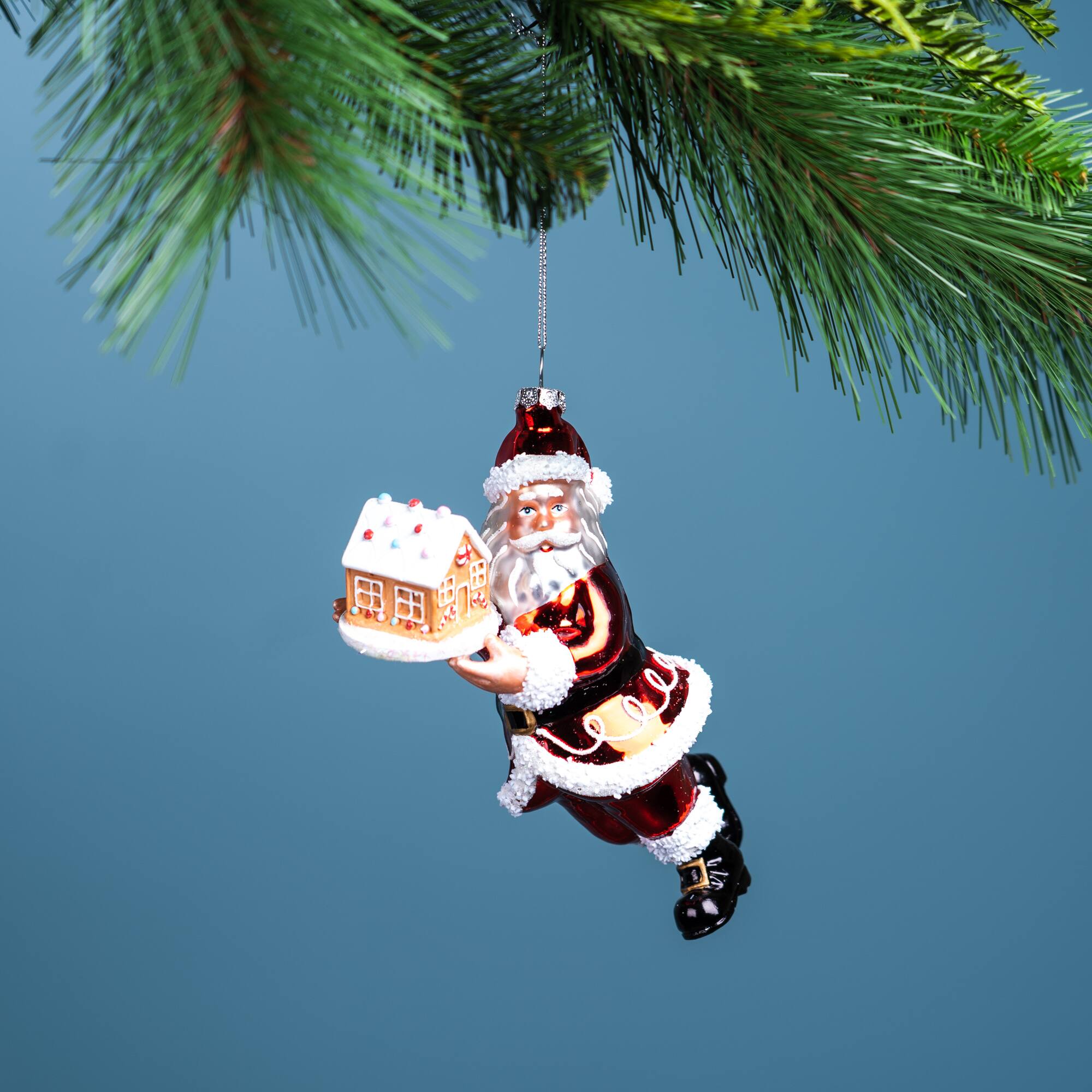 6ct. 7&#x22; Glass Santa with Gingerbread Ornaments