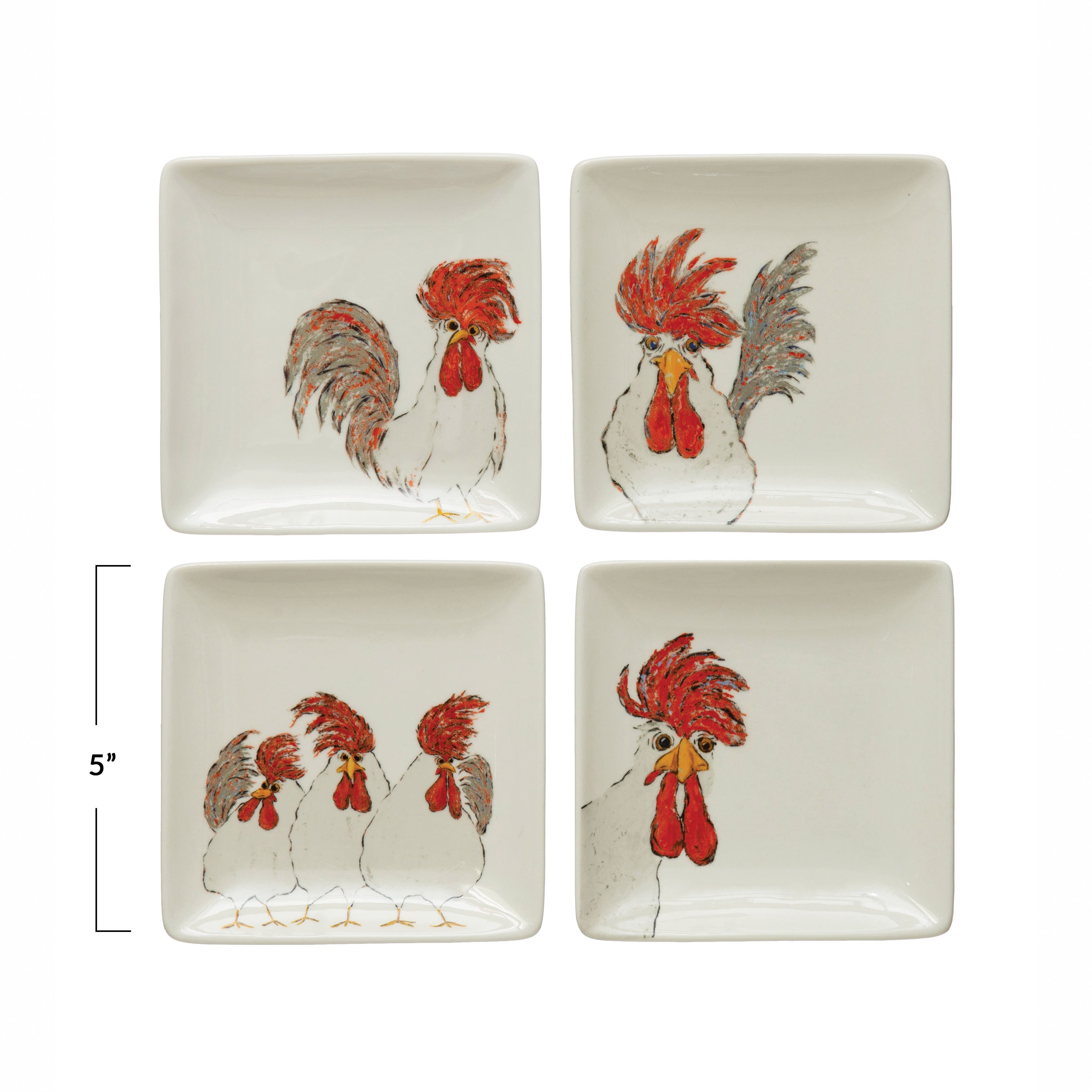 Hello Honey® 5" Rooster Stoneware Plate Set