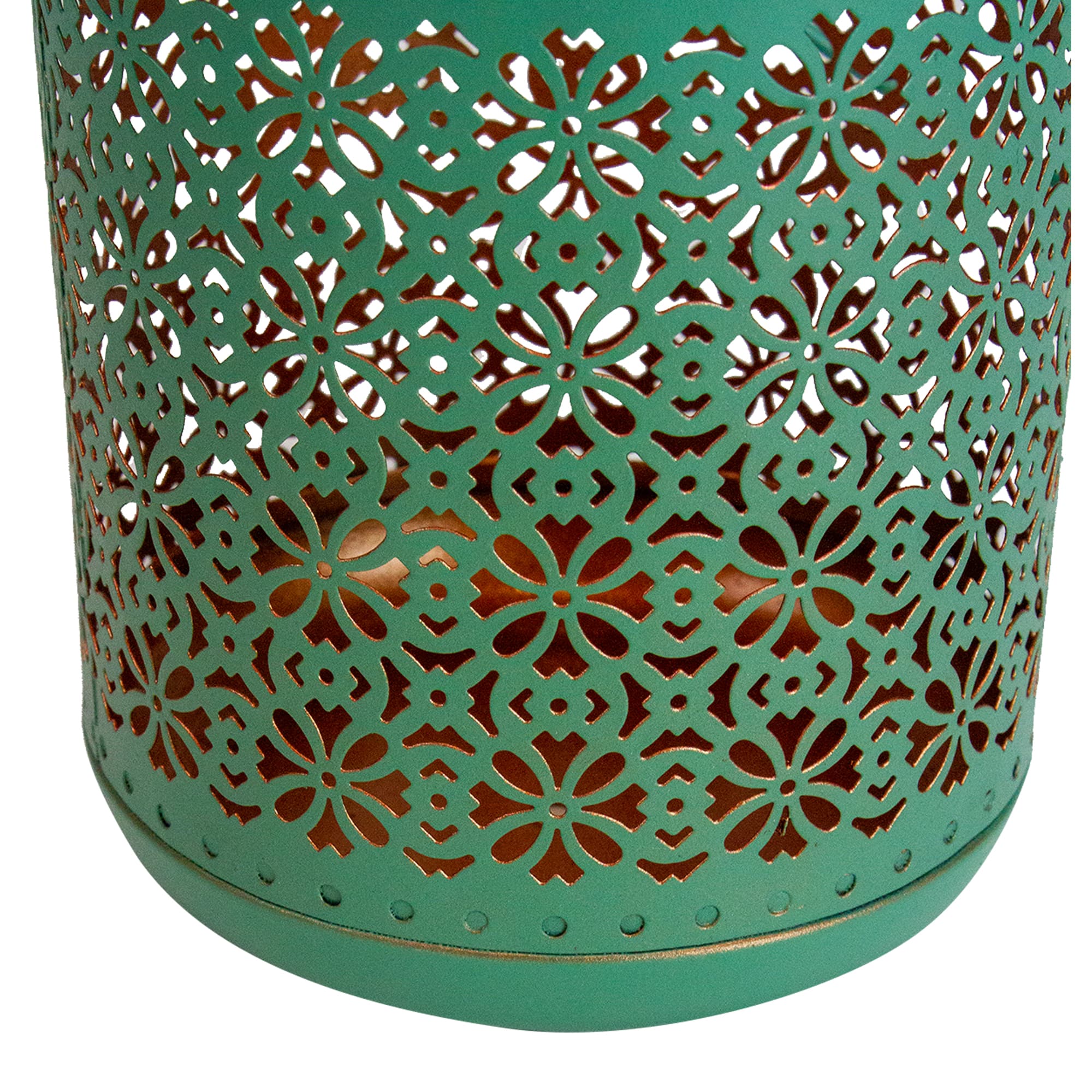 7" Green Integrated Floral Pattern Outdoor Solar Lantern with Handle