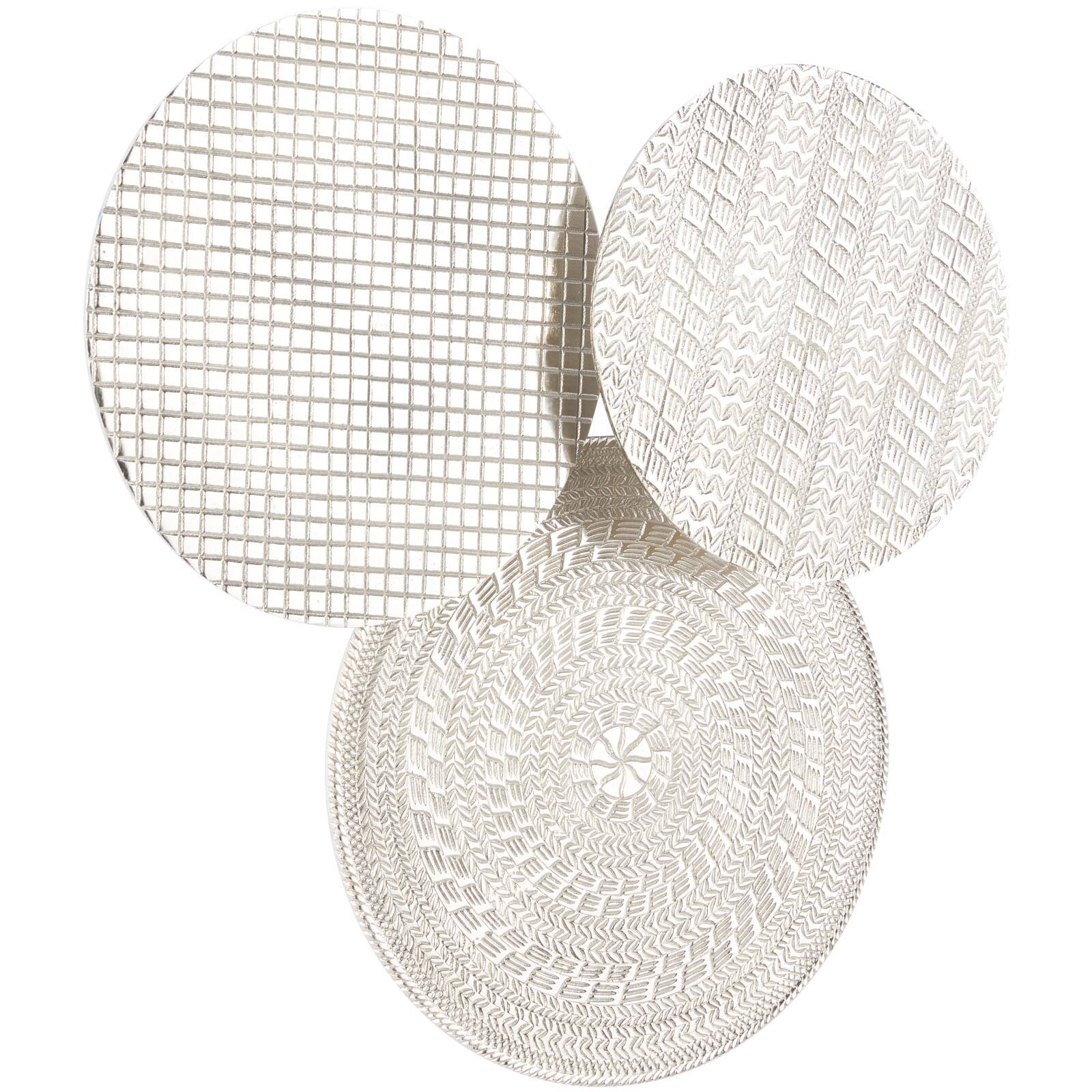 Silver Aluminum Plate Wall Decor with Textured Pattern 18" x 3" x 18"