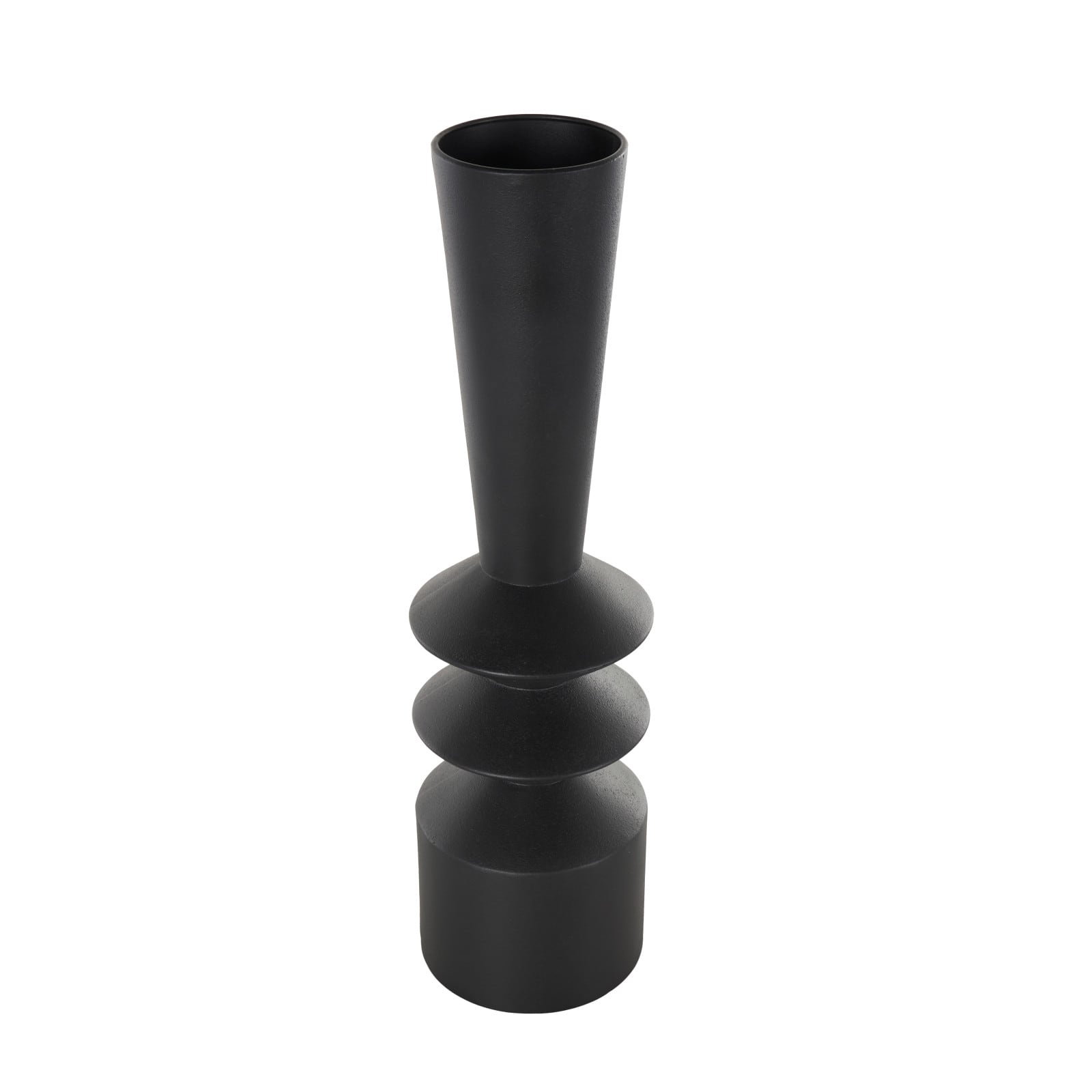 22&#x22; Black Metal Art Deco Style Fluted Vase