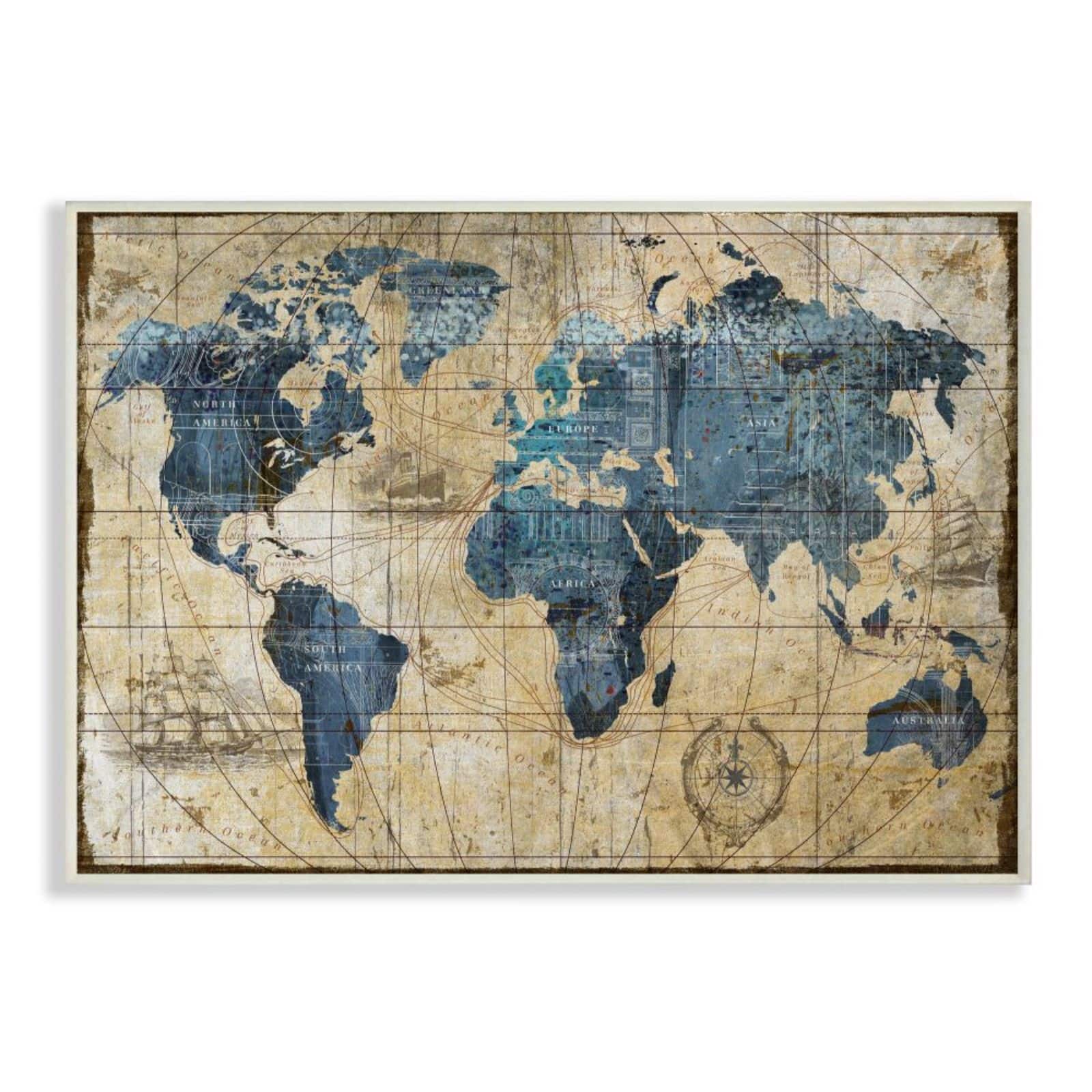 Stupell Industries Vintage World Map Design Wall Plaque