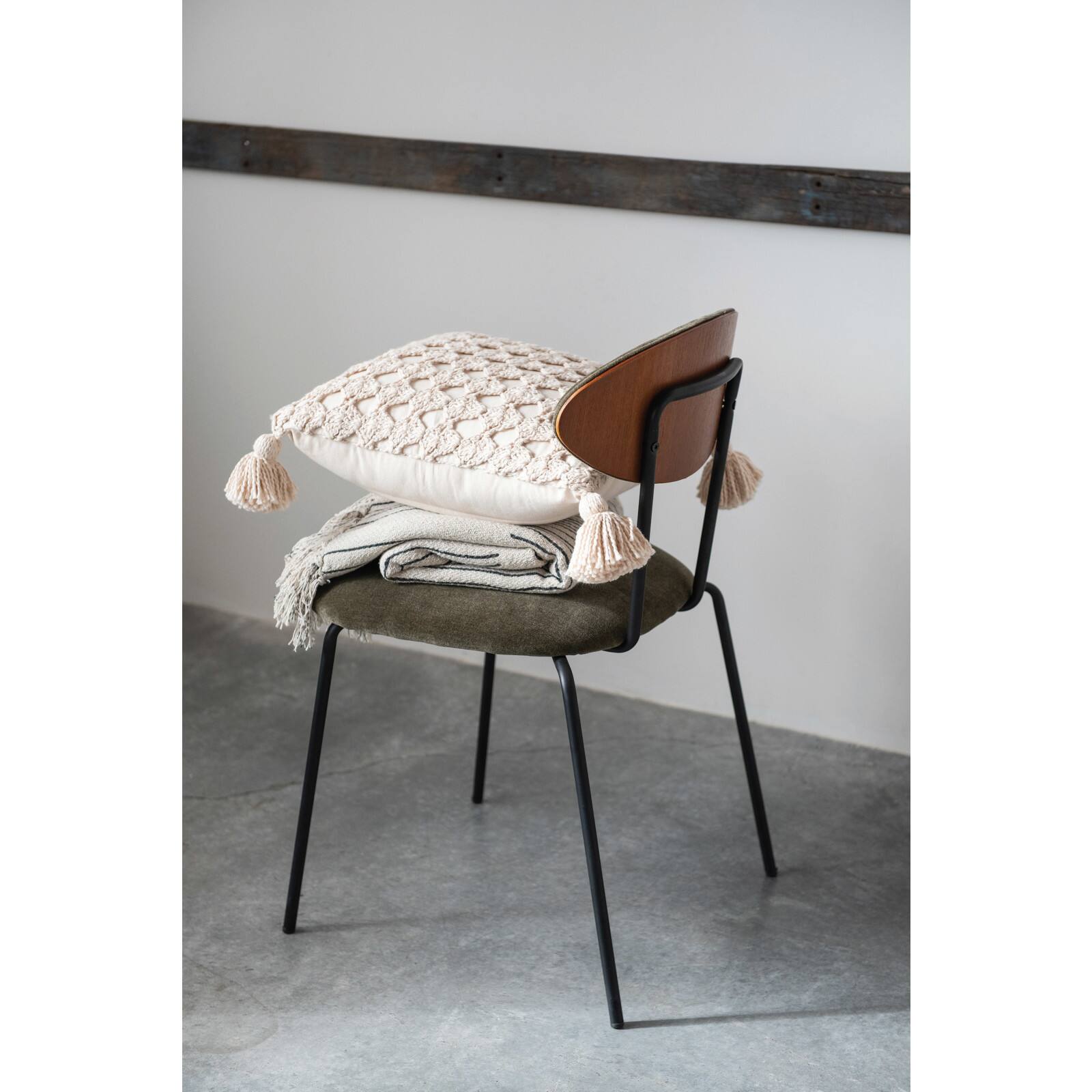 Hello Honey® 60" Recycled Cotton Blend Neutral Throw Blanket With Line Pattern & Fringe Edge