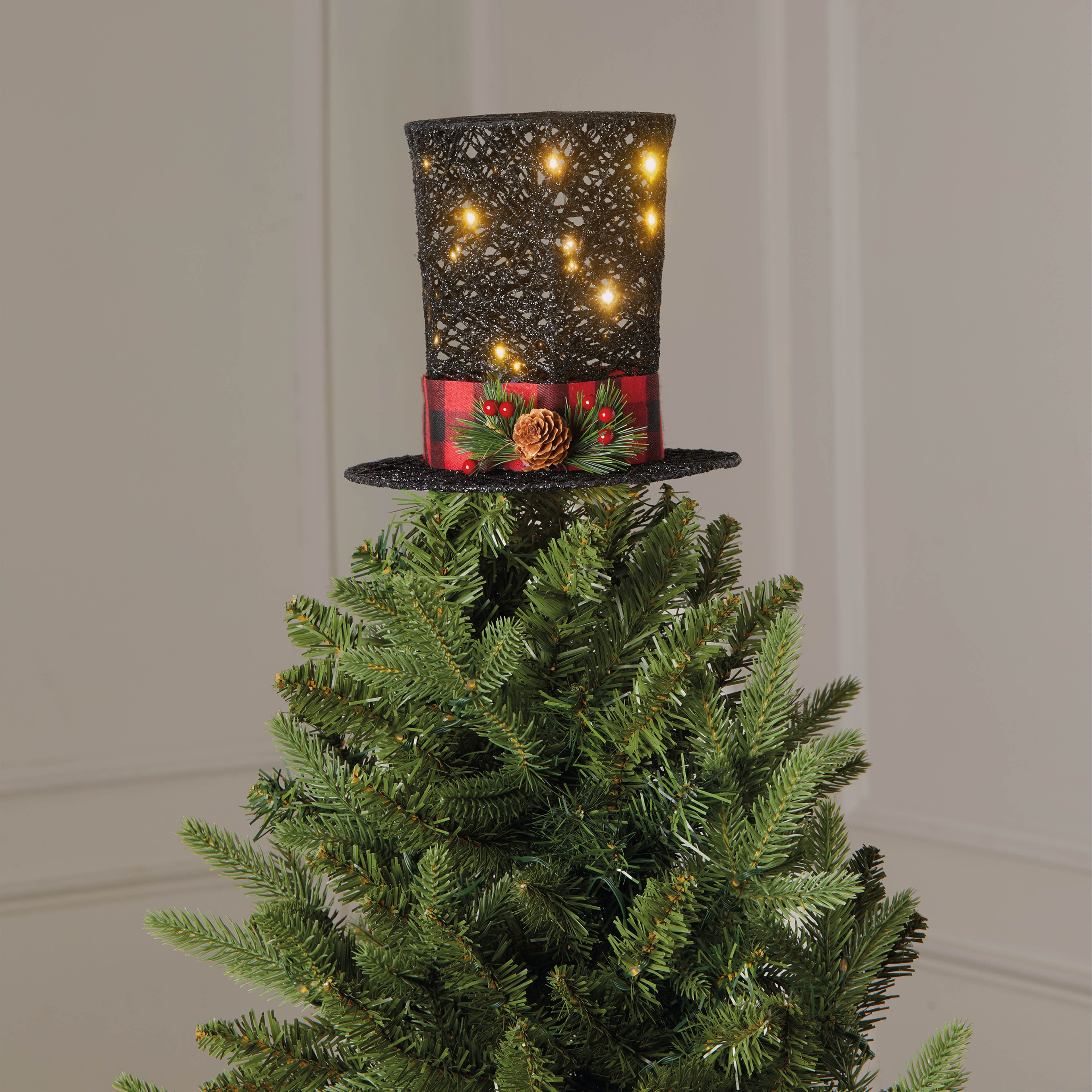 7&#x22; Black Glitter Top Hat LED Tree Topper by Ashland&#xAE;