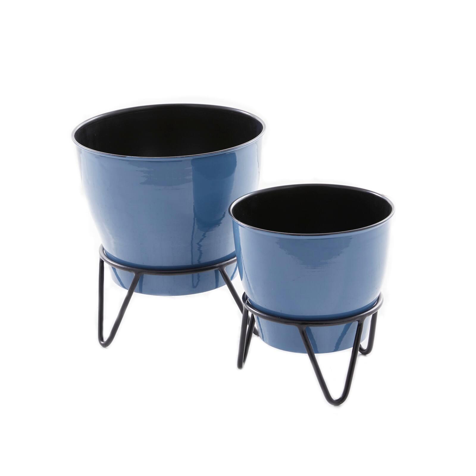 Set of 2 Blue Iron Modern Planter, 11" x 10" x 10"