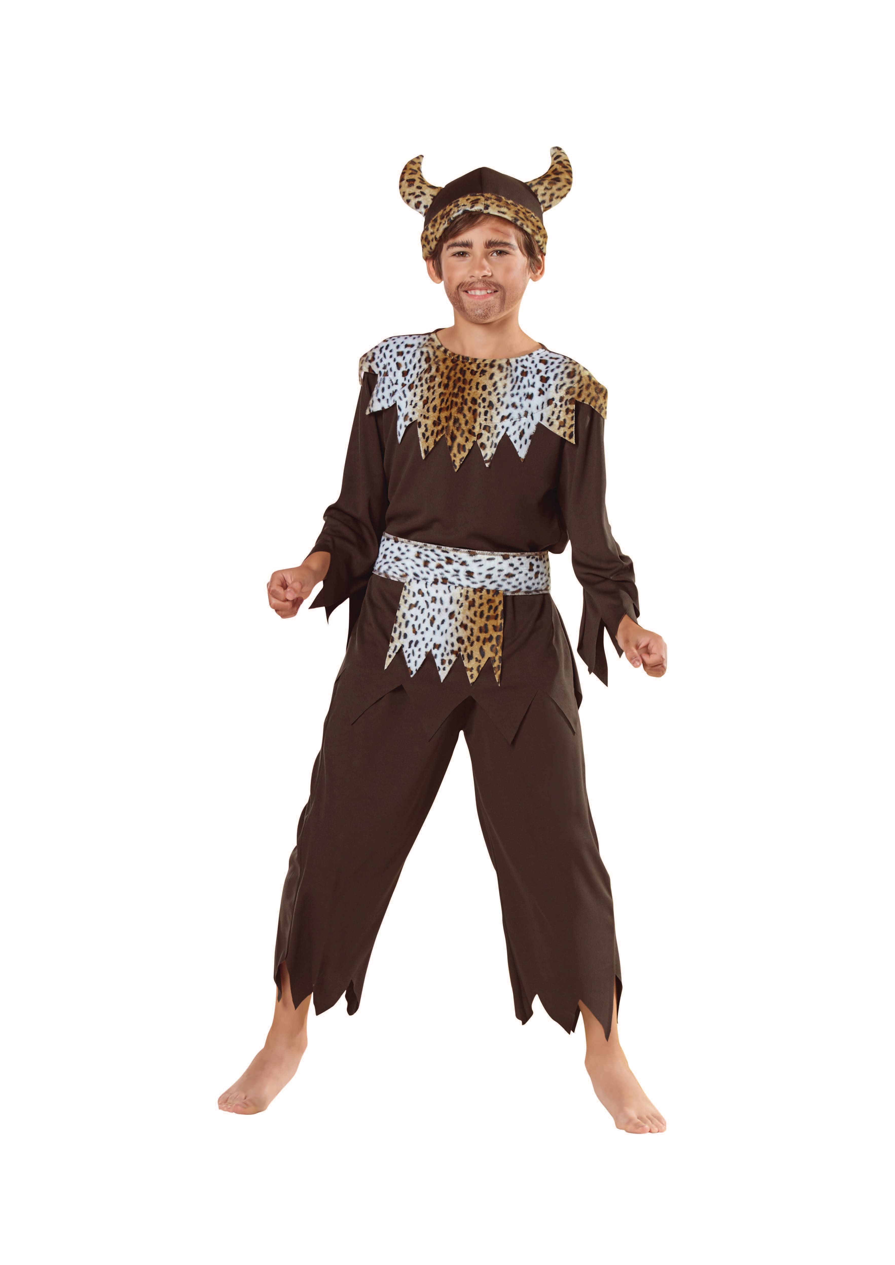 Medium Brown & White Warrior Caveman Boy's Costume