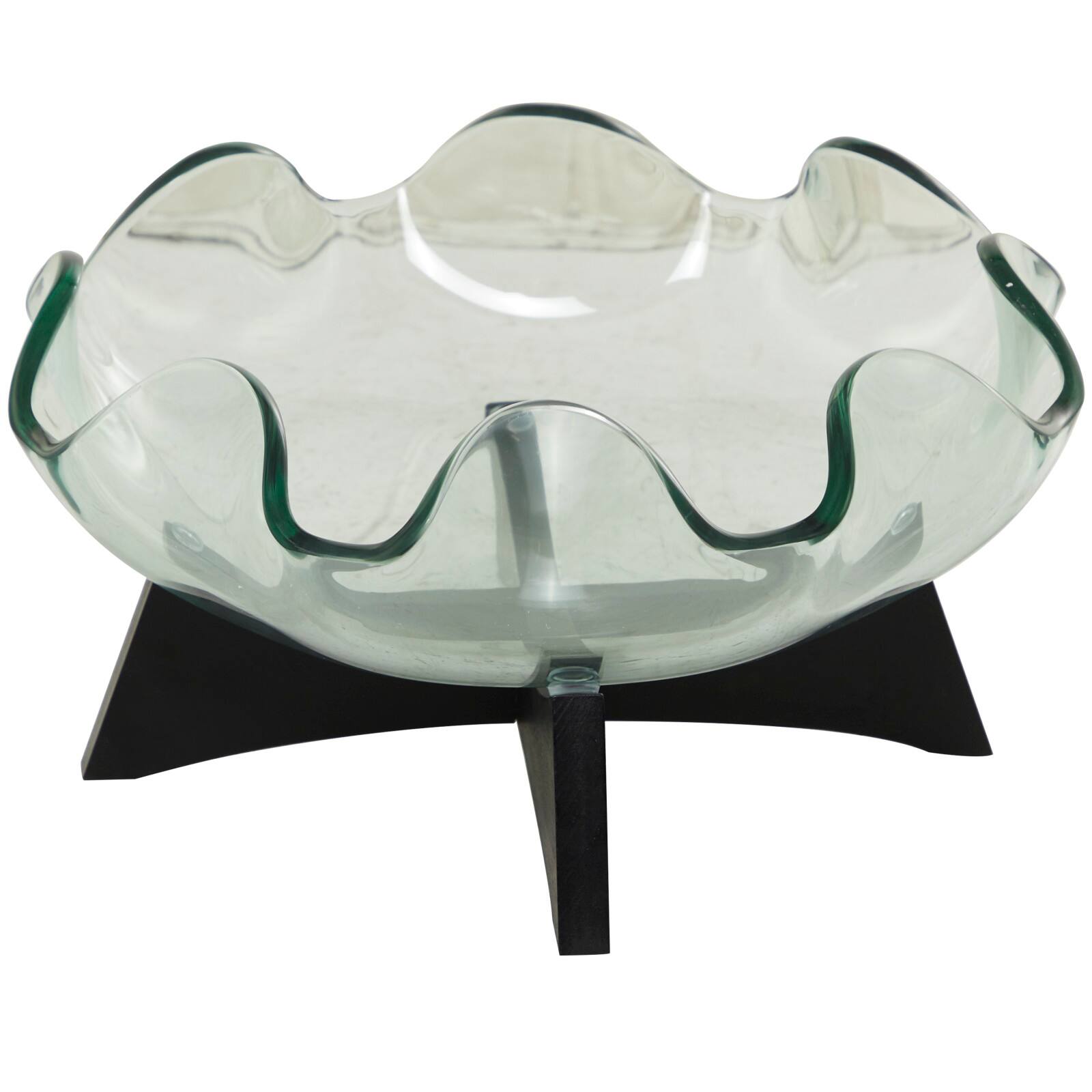 16&#x22; Clear Glass Kitchen Serving Bowl with Black Wooden Stand