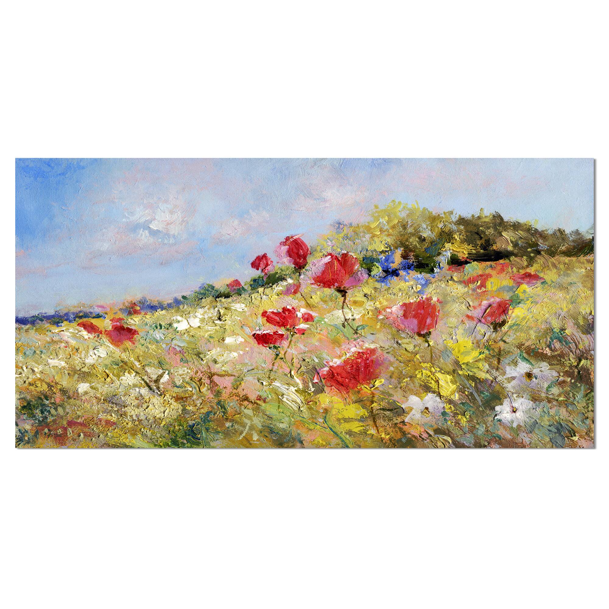 Designart - Painted Poppies on Summer Meadow - Large Landscape Canvas Art