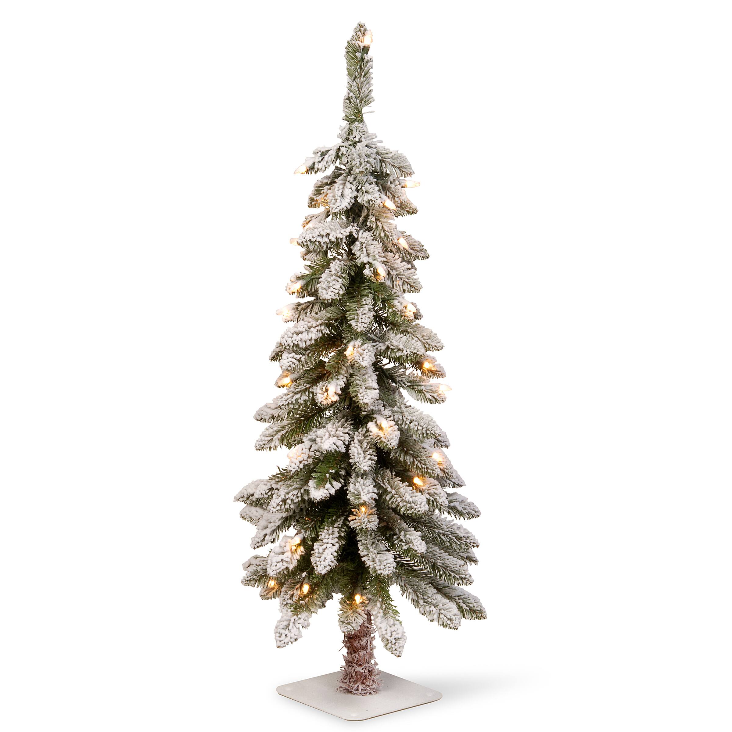 3ft. Pre-Lit Snowy Downswept Artificial Christmas Forestree with Metal Plate Base, Clear Lights