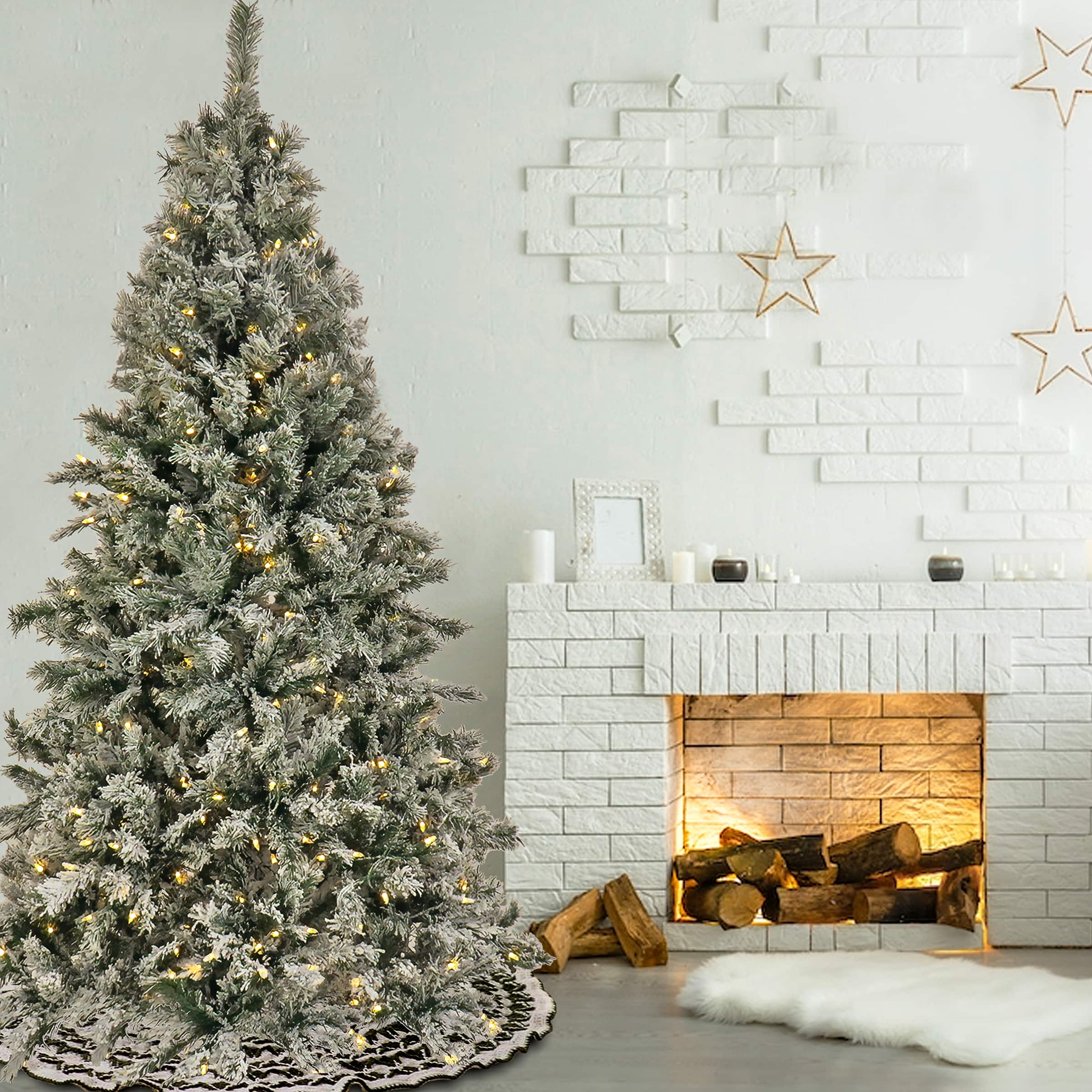 6.5ft. Pre-Lit Snowy Harwich Artificial Christmas Tree, Warm White LED Lights