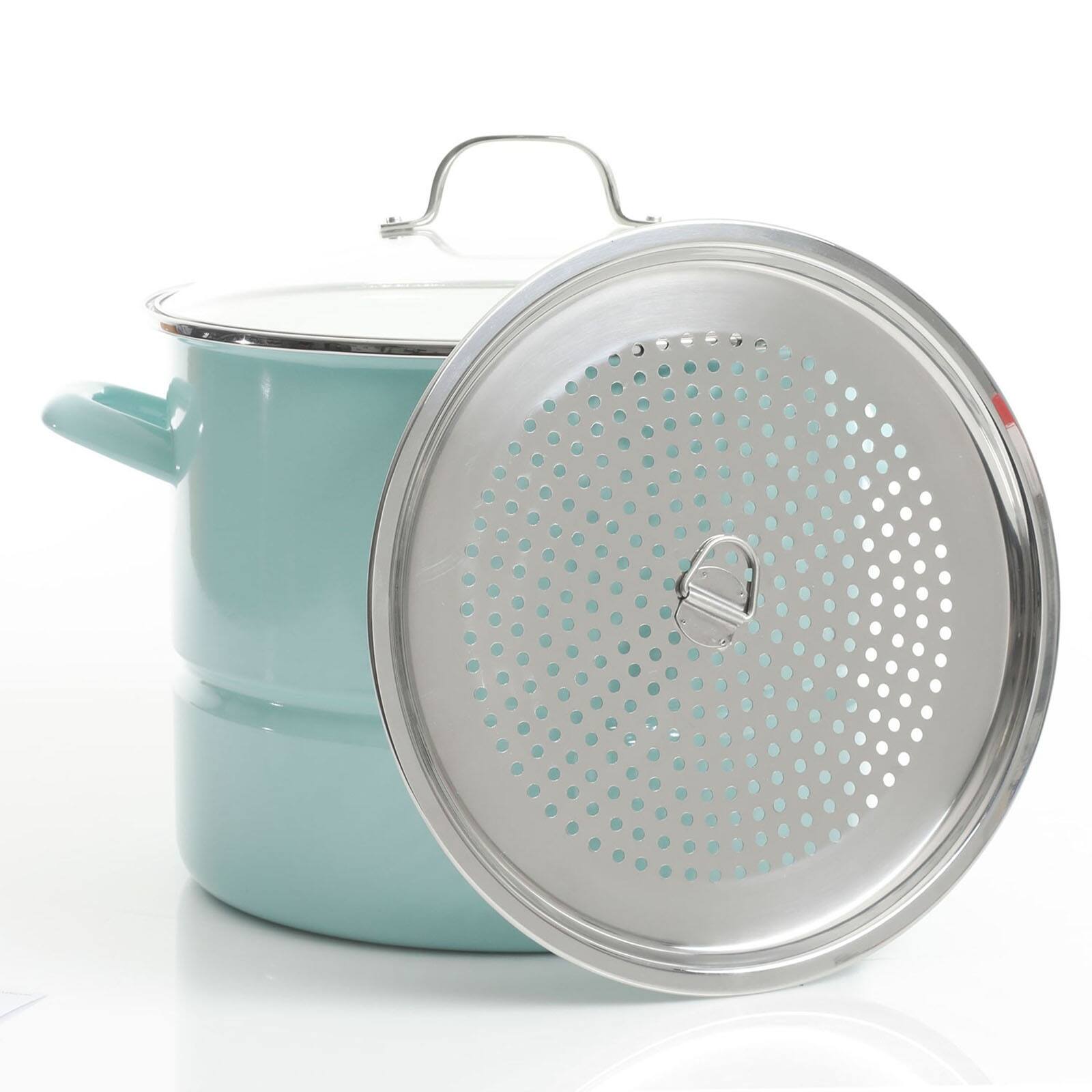 Kenmore® 16qt. Blue Stainless Steel Pot with Steamer Insert and Glass Lid