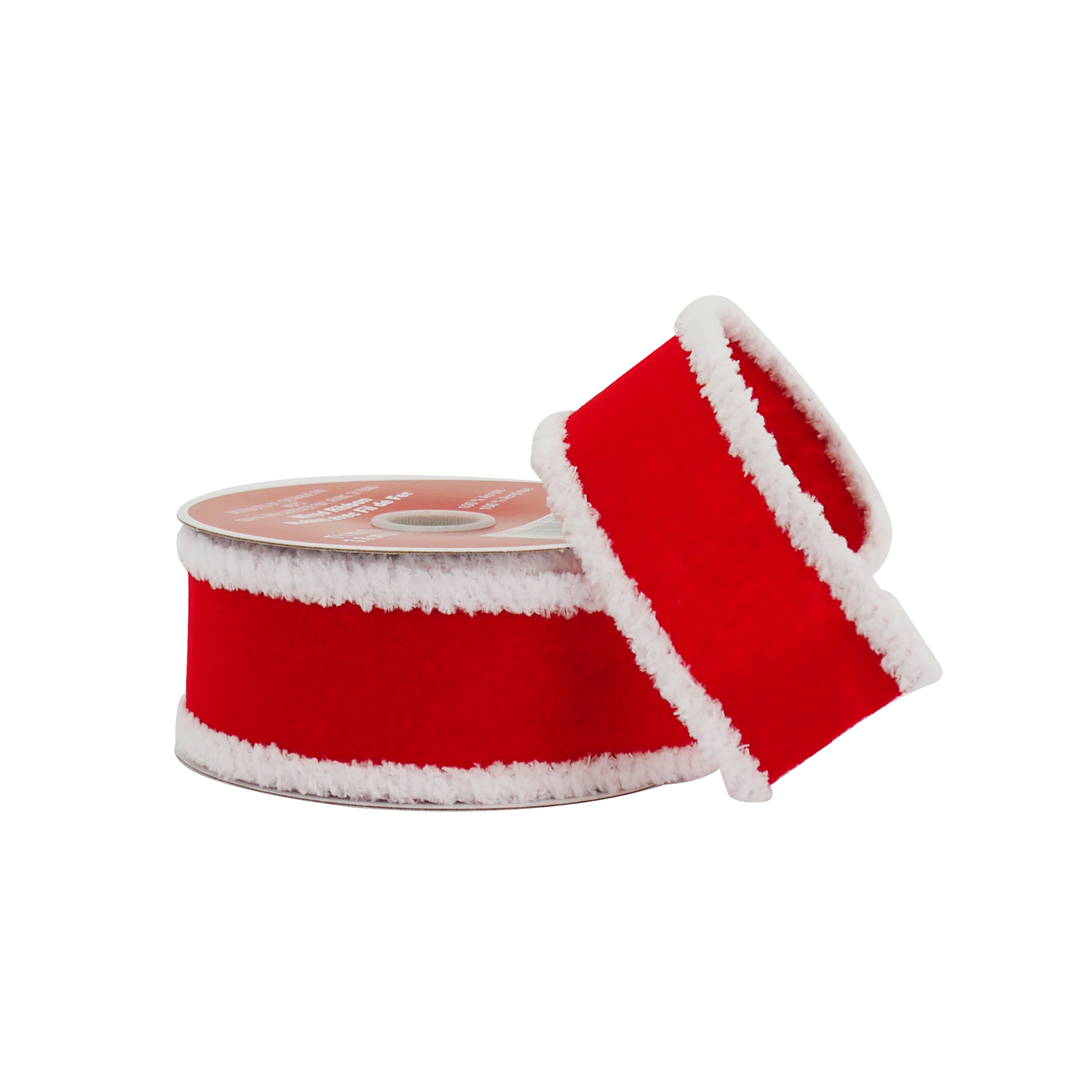 1.5&#x22; x 15ft. Red with White Fluff Edges Wired Ribbon by Celebrate It&#xAE;