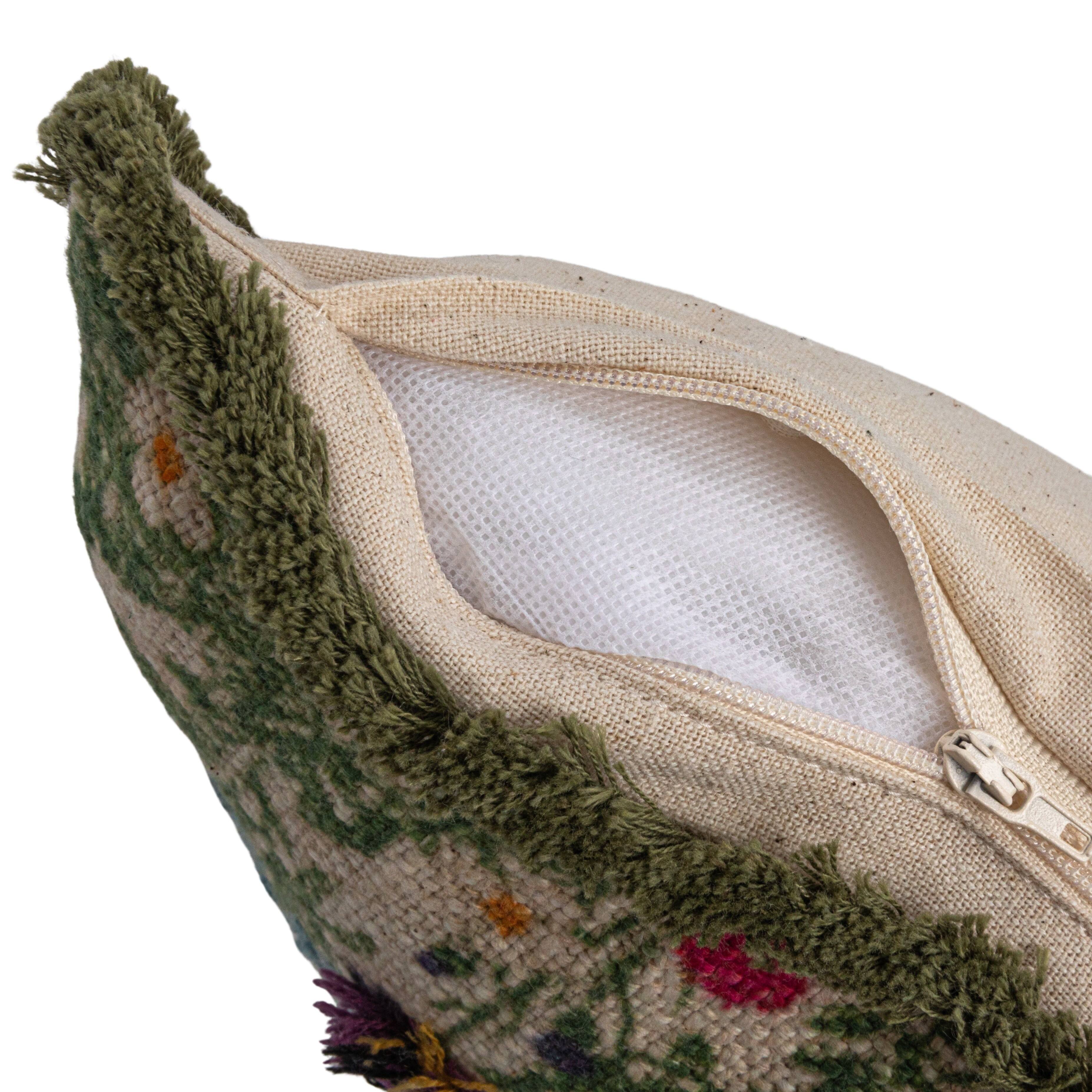 Hello Honey&#xAE; 18&#x22; Multicolor Flower Embroidery, Beads &#x26; Lace Trim Cotton Slub Pillow