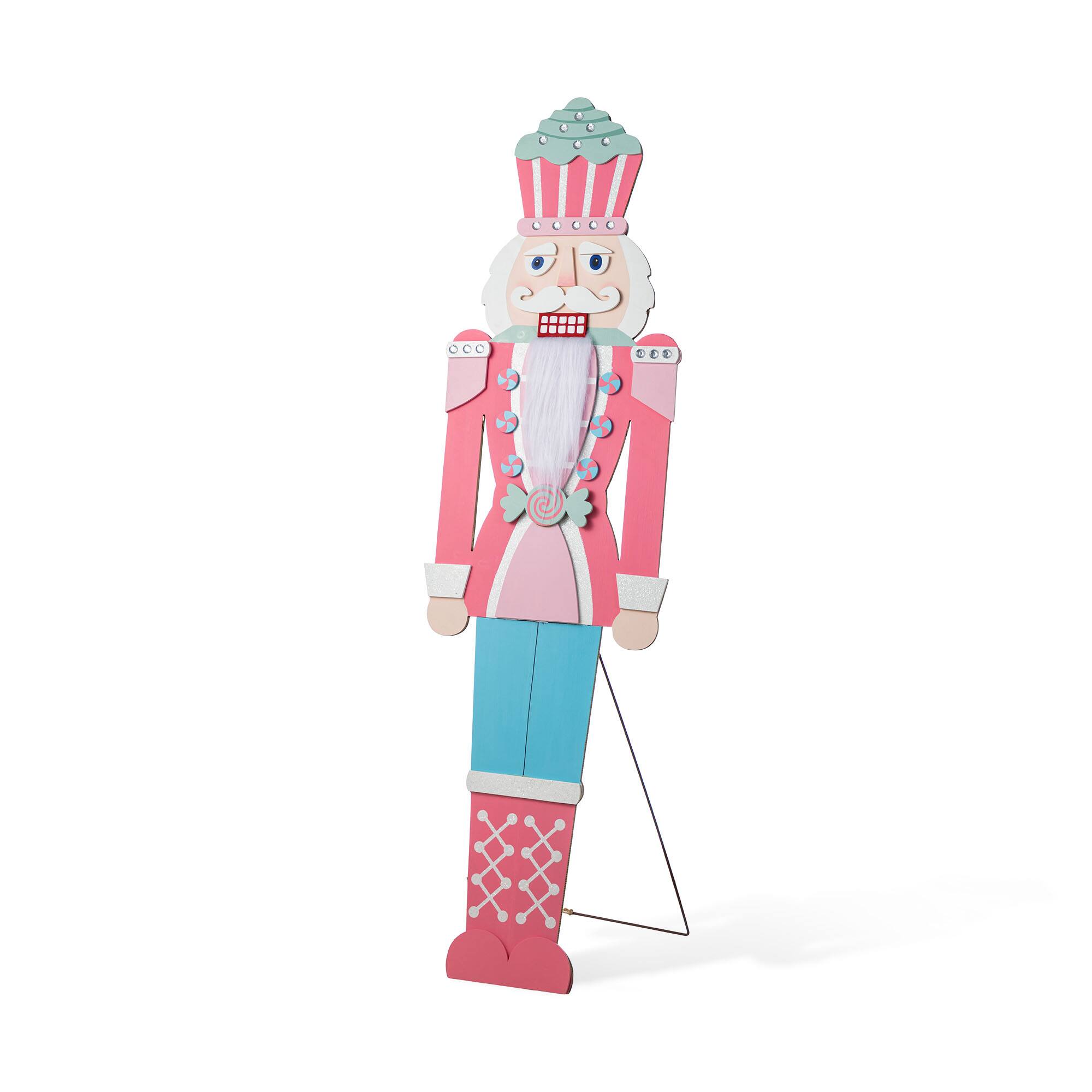 Glitzhome&#xAE; 60&#x22; Christmas Wooden Pink Nutcracker Porch Decor