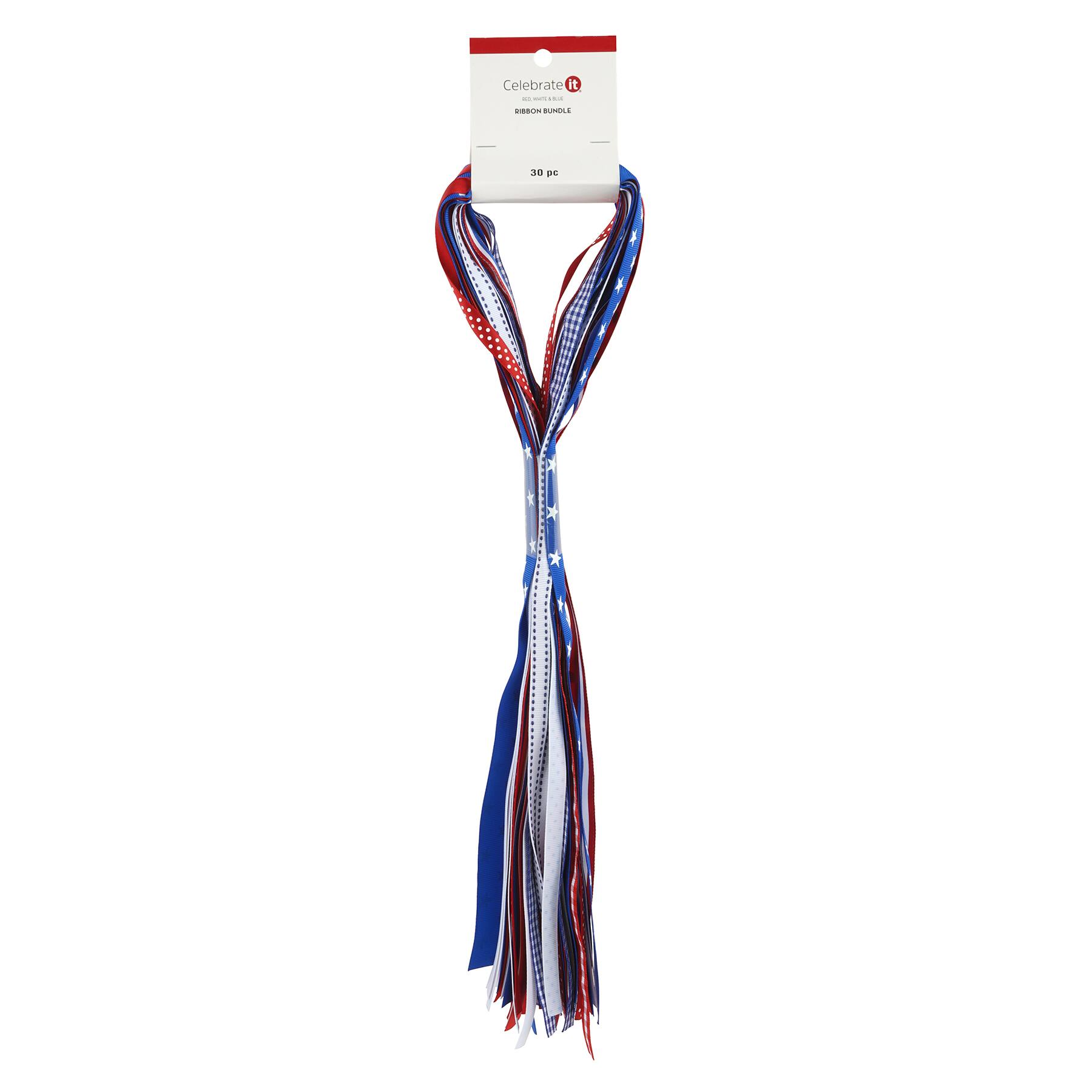 Red, White &#x26; Blue Scrap Ribbon Bundle by Celebrate It&#x2122;, 30ct.