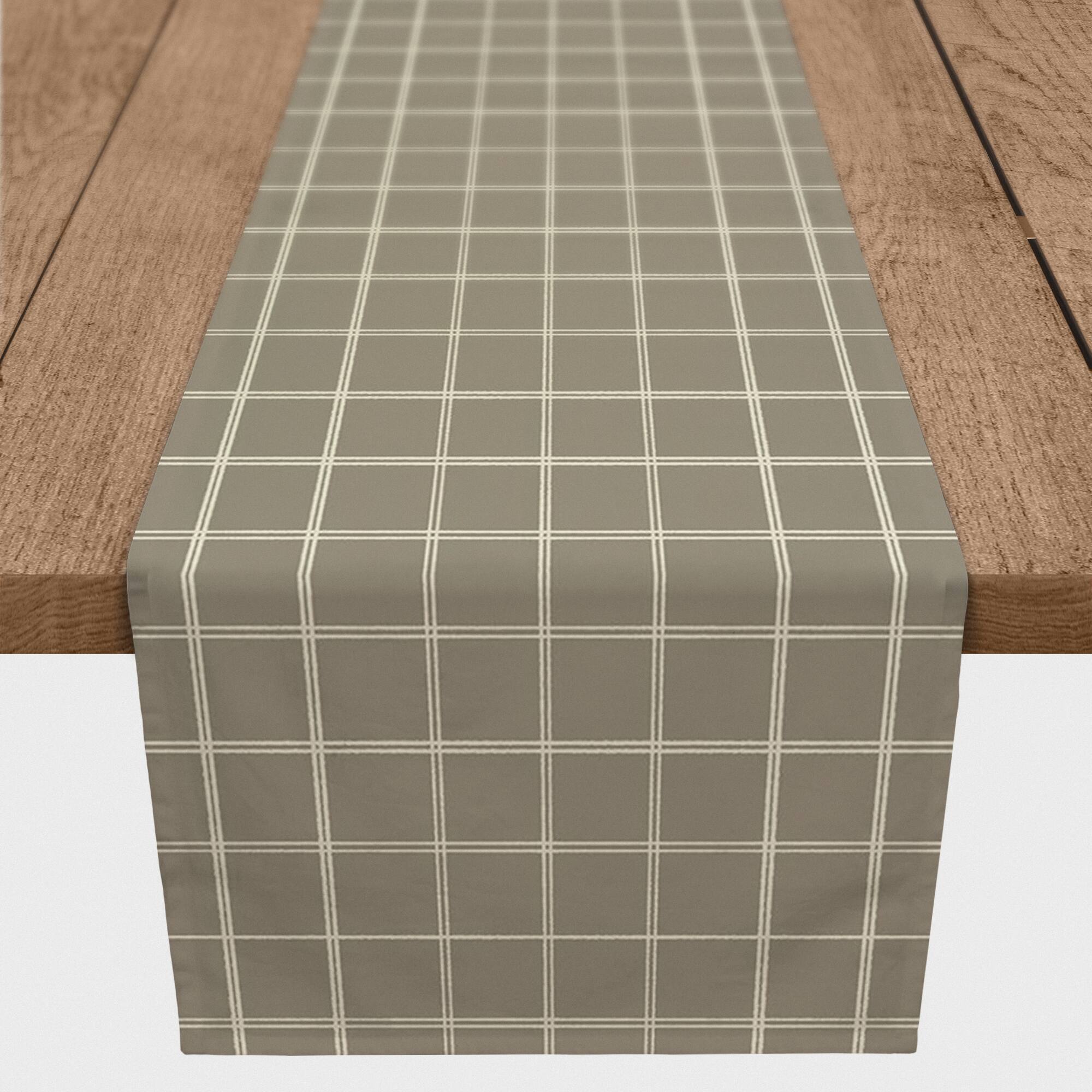 72" Taupe & White Check Cotton Twill Runner
