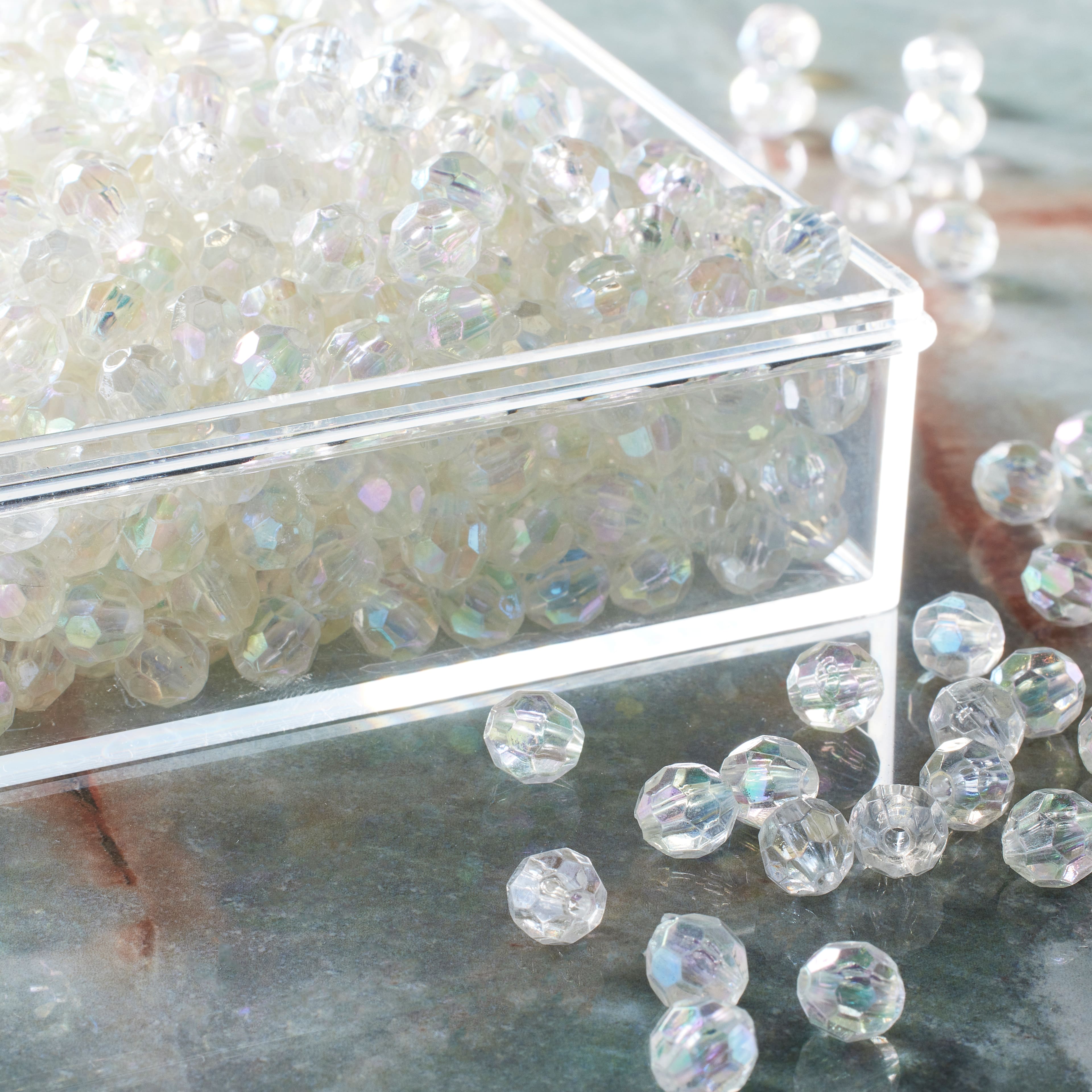 Clear Aurora Borealis Faceted Acrylic Round Craft Beads by Bead Landing™, 8mm