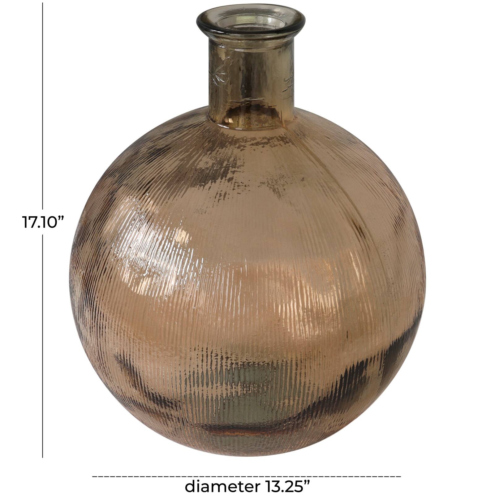 17" Brown Ribbed Spanish Bottle Recycled Glass Vase