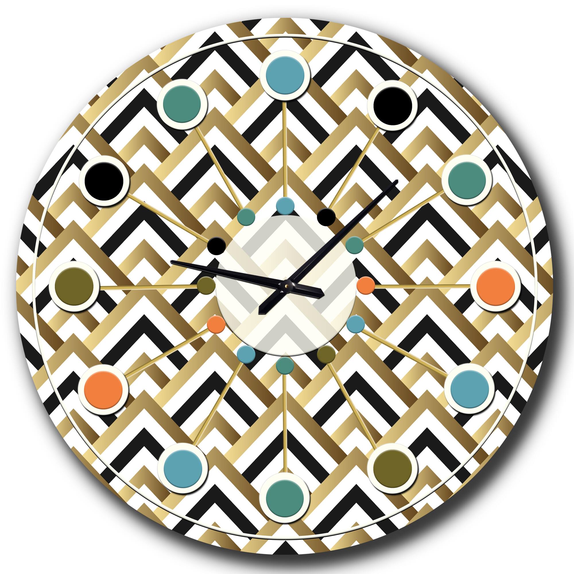 Designart 'Gold Black And White Triangle Mid-Century Modern Wall Clock