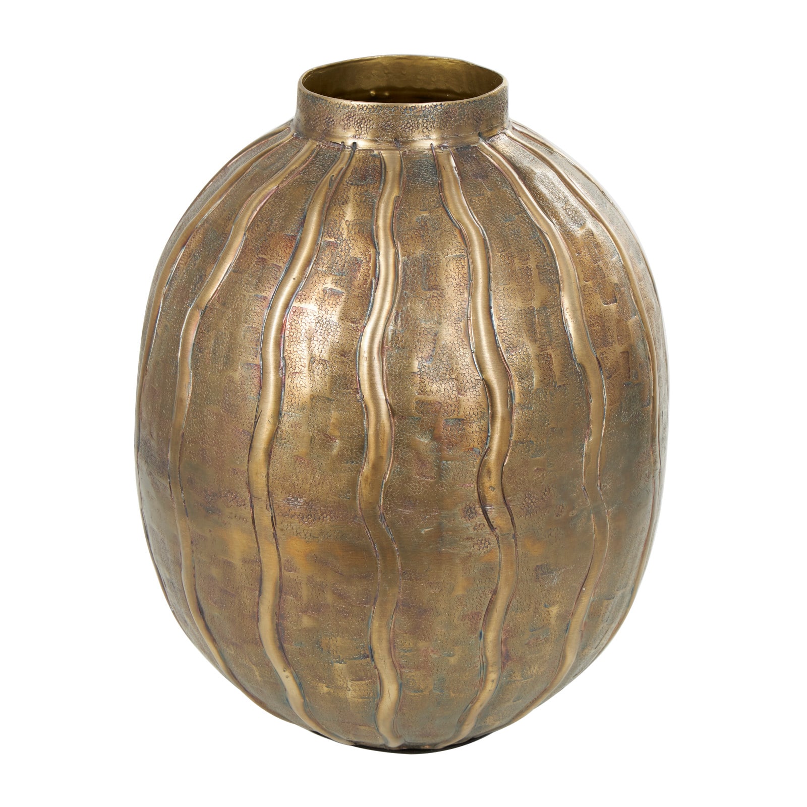 12&#x22; Brass Metal Snakeskin Inspired Vase with Dimensional Wavy Accents