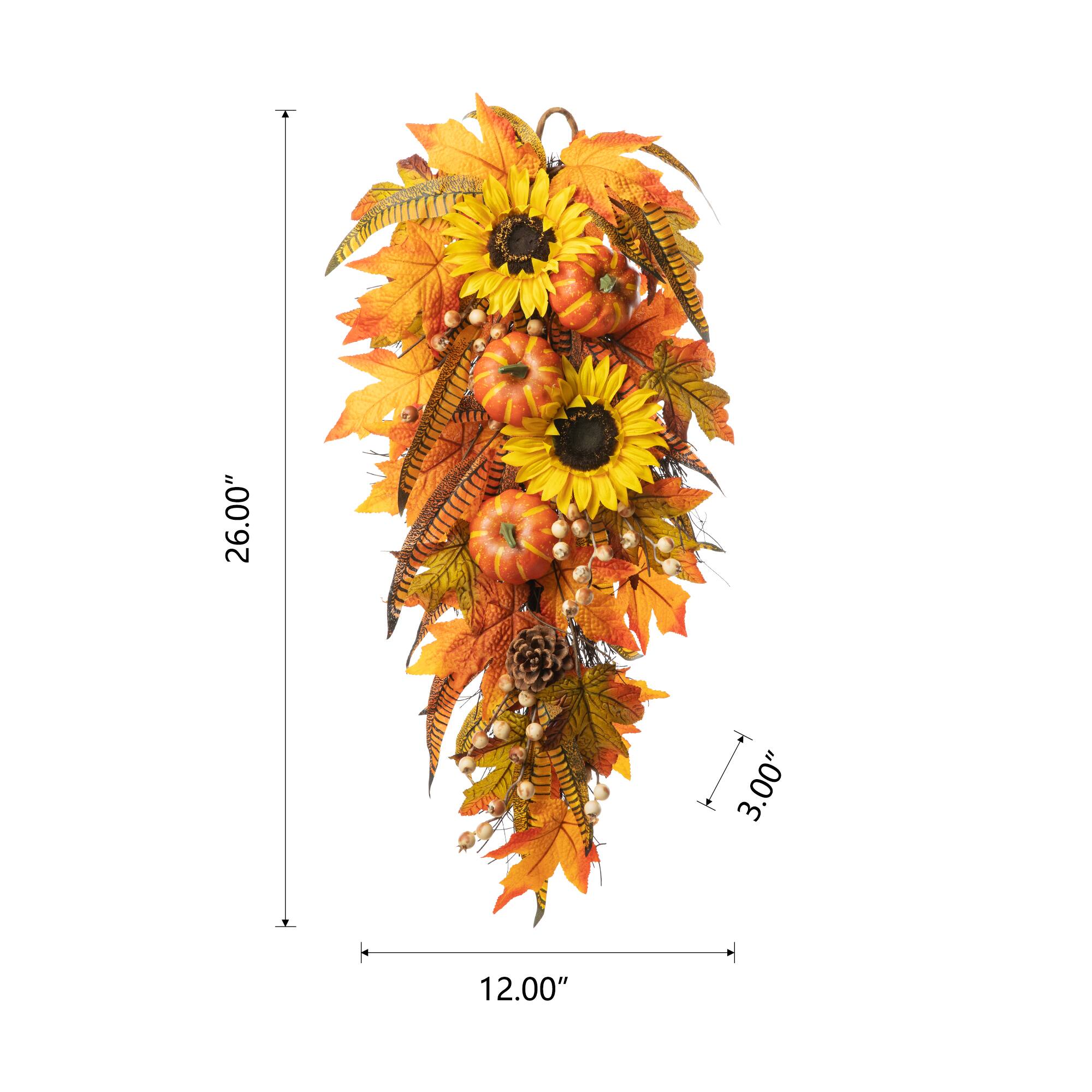 Glitzhome&#xAE; 26&#x22; Sunflower Pumpkin Leaf Swag