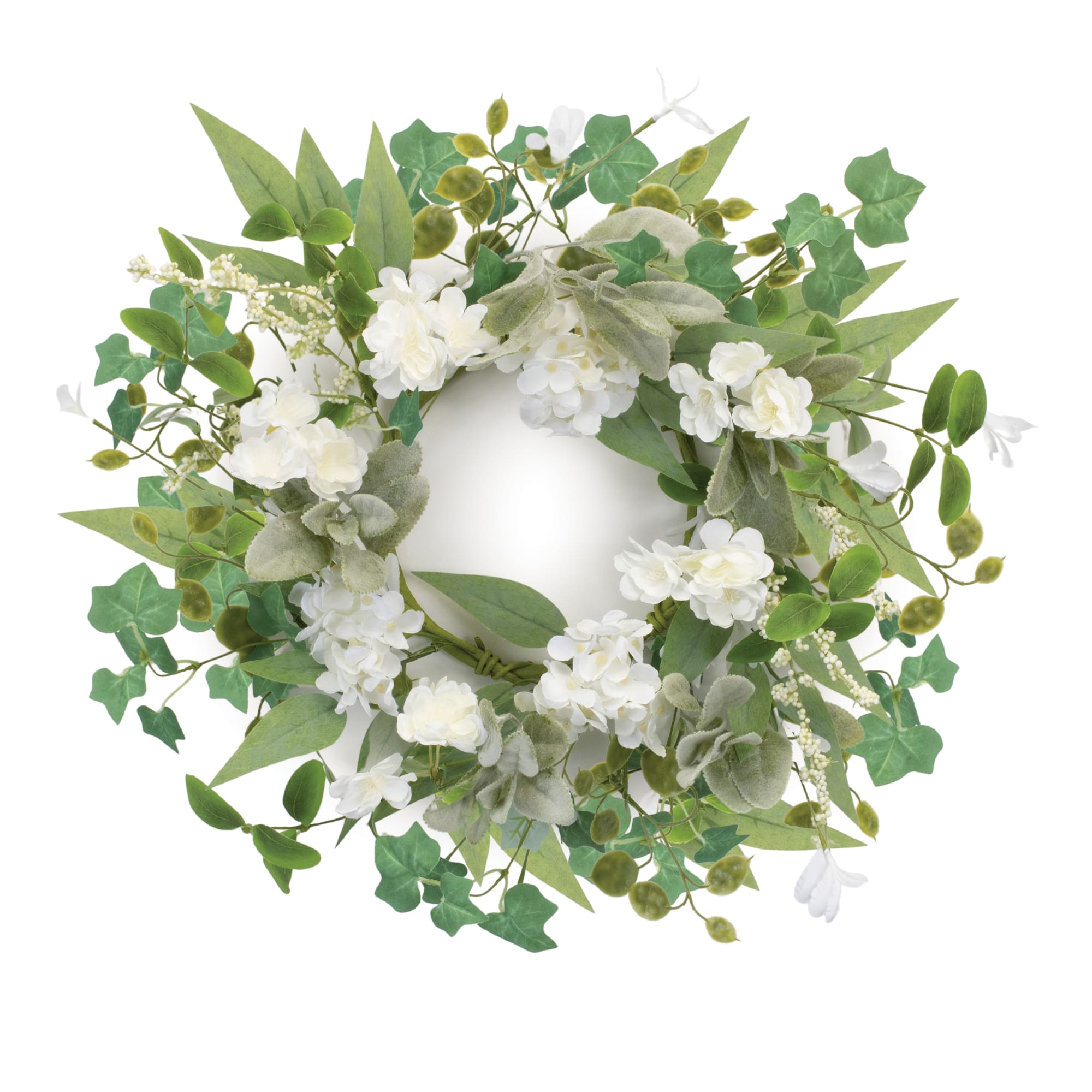 17.5" White Mixed Floral & Foliage Candle Ring