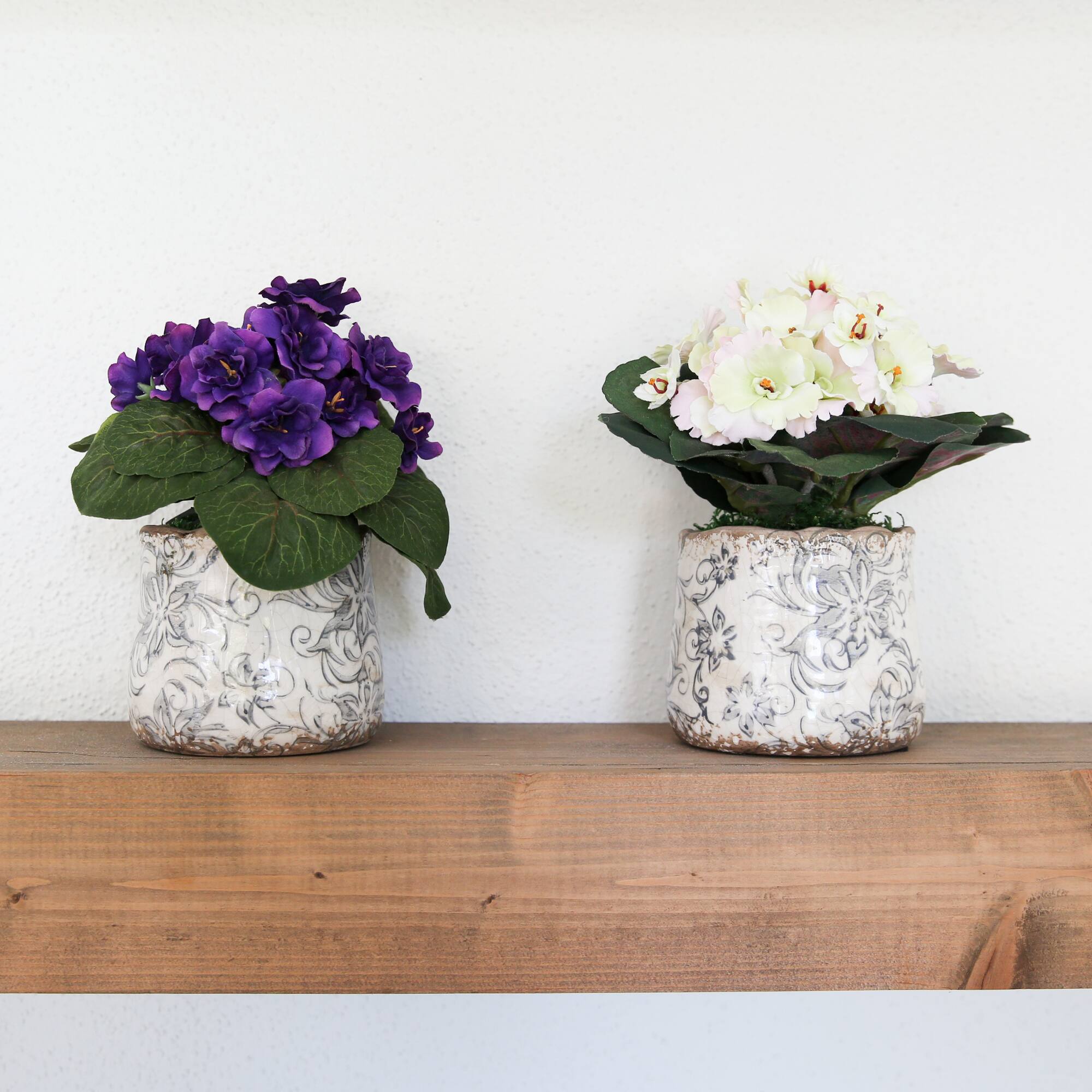 8&#x22; African Violet Artificial Plant in Floral Design Vase Set