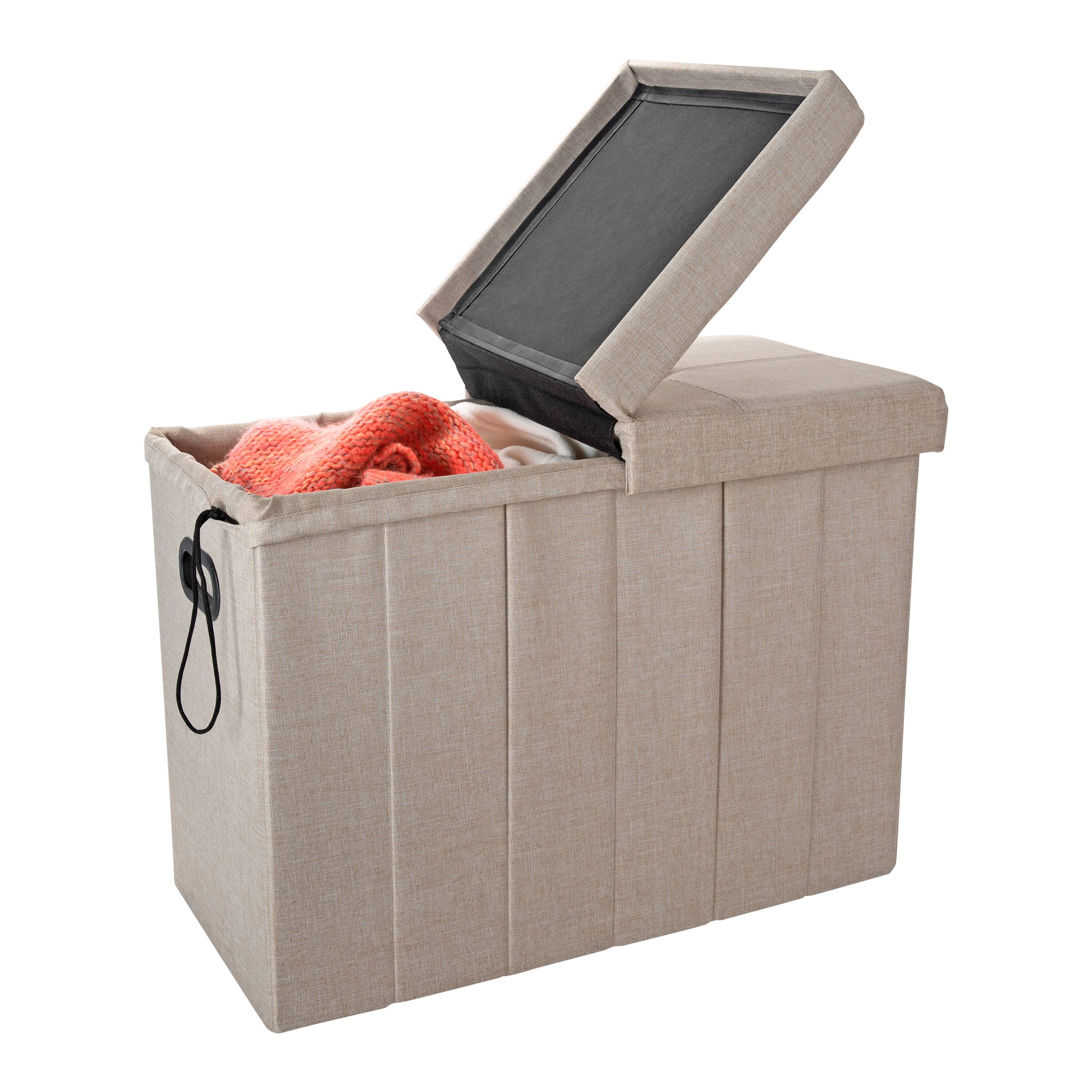 Simplify Natural Collapsible Flip Top Hamper Ottoman