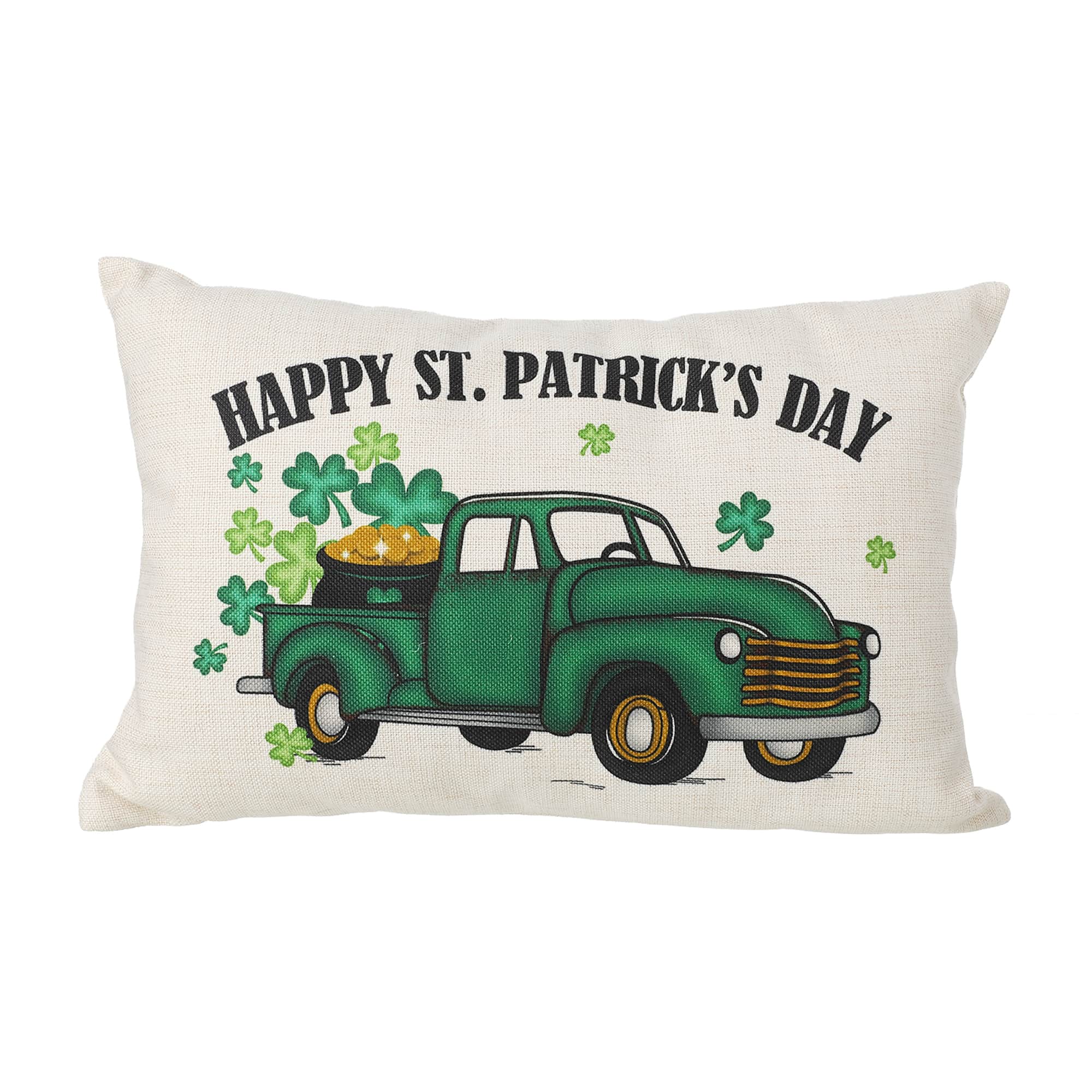 Glitzhome&#xAE; 18&#x22; Faux Burlap Happy St. Patrick&#x27;s Day Truck Pillow