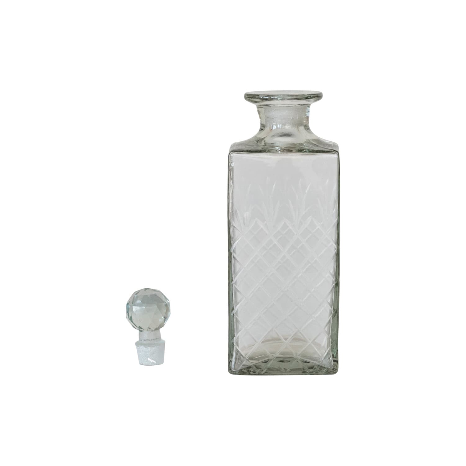 16oz. Clear Reclaimed Etched Square Glass Decanter