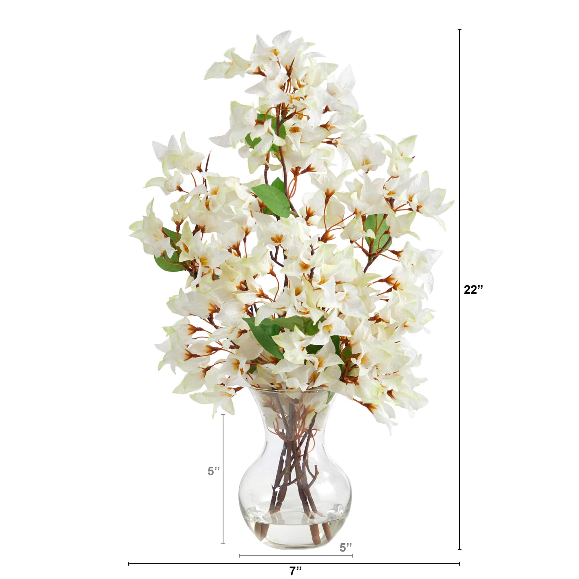 22" Artificial White Bougainvillea Arrangement with Fluted Glass Vase