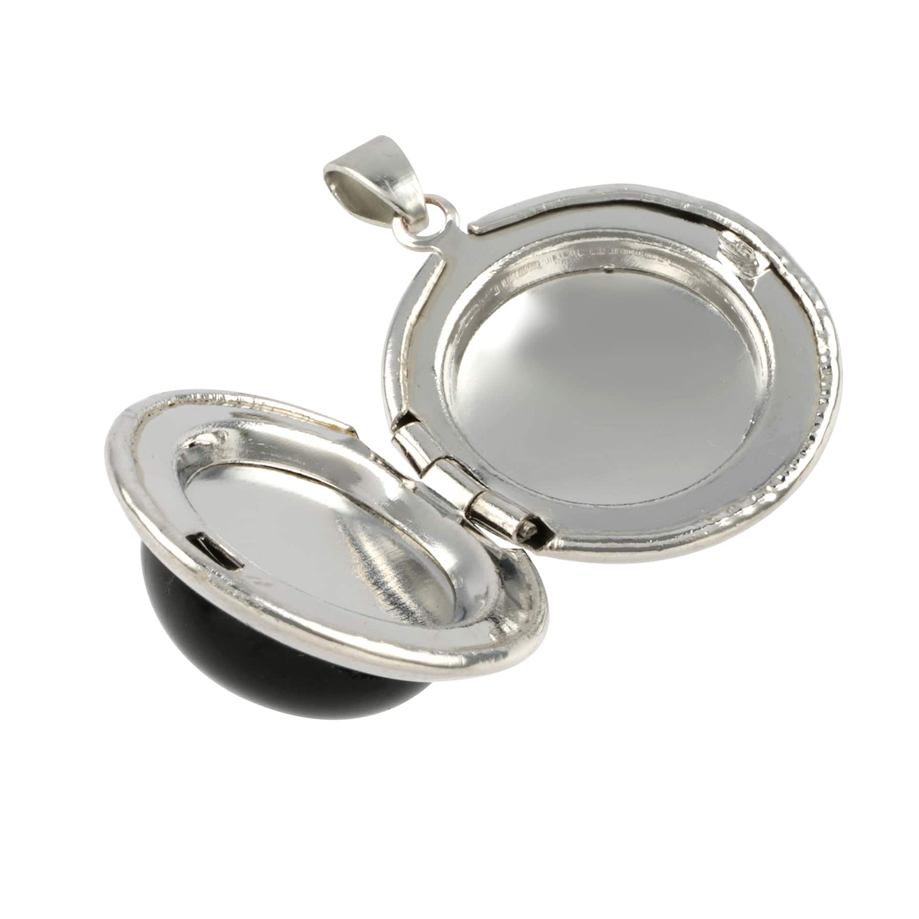 Black Jasper & Rhodium Round Locket by Bead Landing™