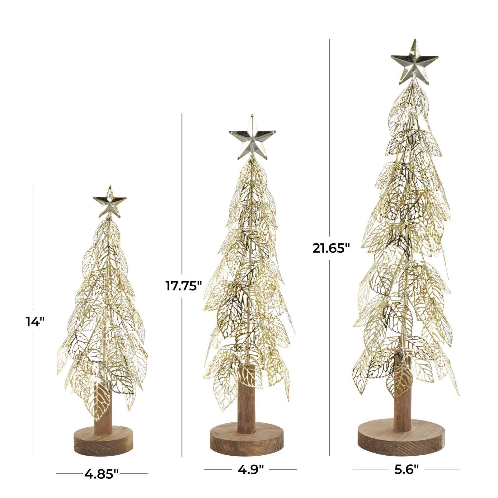 Gold Metal Layered Cutout Leaf Christmas Tree Sculpture Set