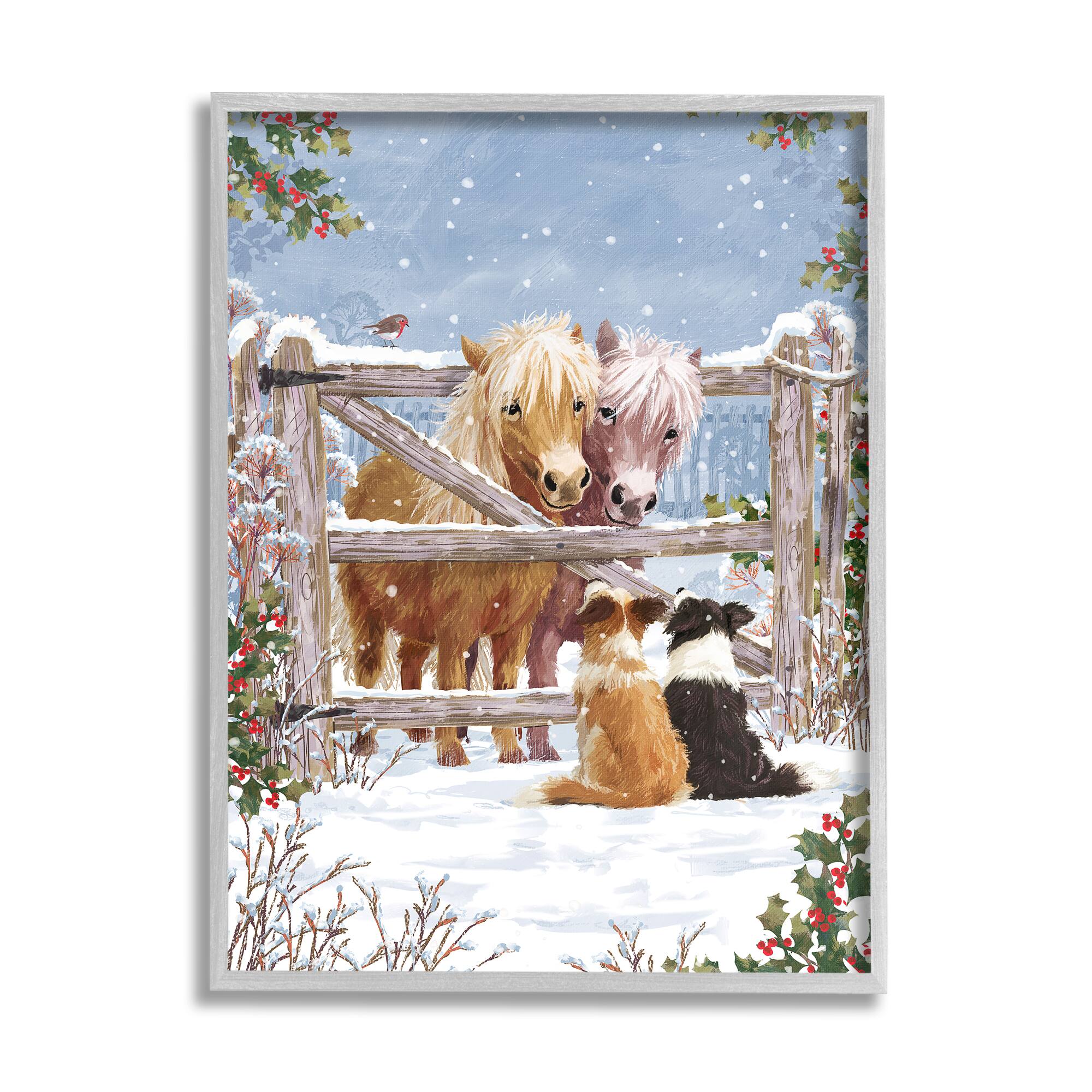 Stupell Industries Ponies &#x26; Dogs Winter Farm Scene Framed Giclee Art