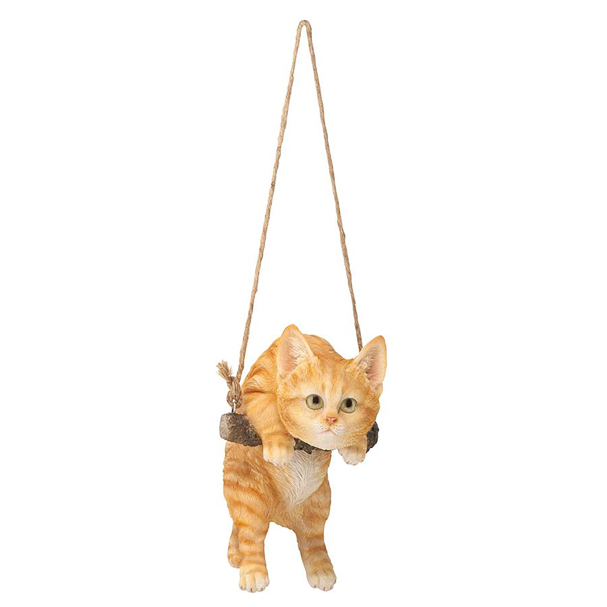 Design Toscano 8" Tabby Kitty on a Perch Hanging Cat Sculpture