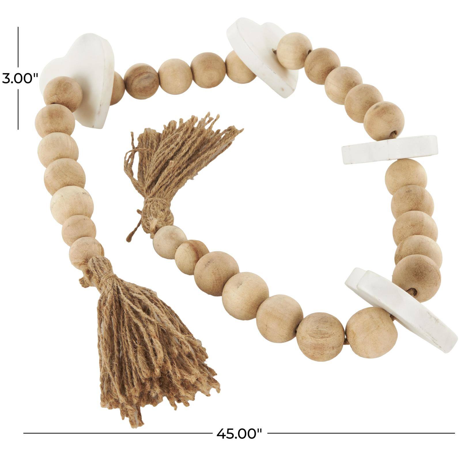 3.75ft. Light Brown Wood Bead & Marble Heart Garland with Tassel
