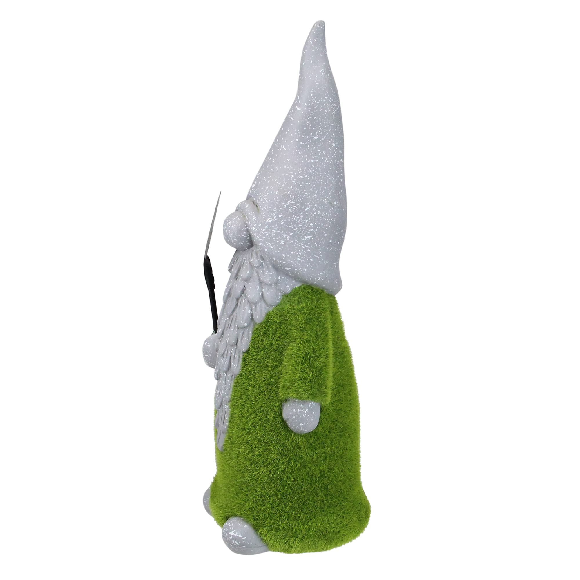 13.5" Faux Moss Covered Gnome with Shovel Outdoor Garden Statue