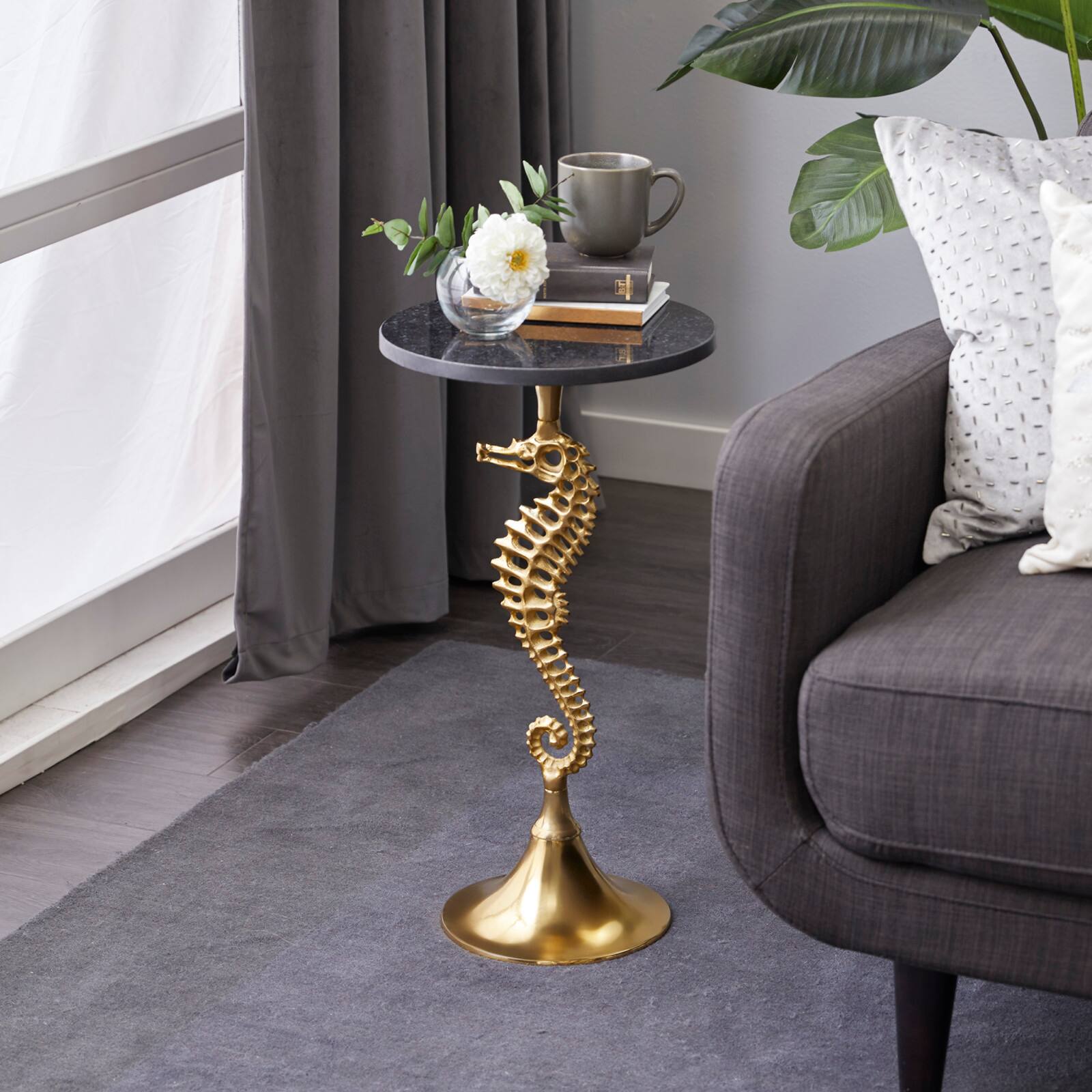 25" Gold Aluminum Coastal Accent Table