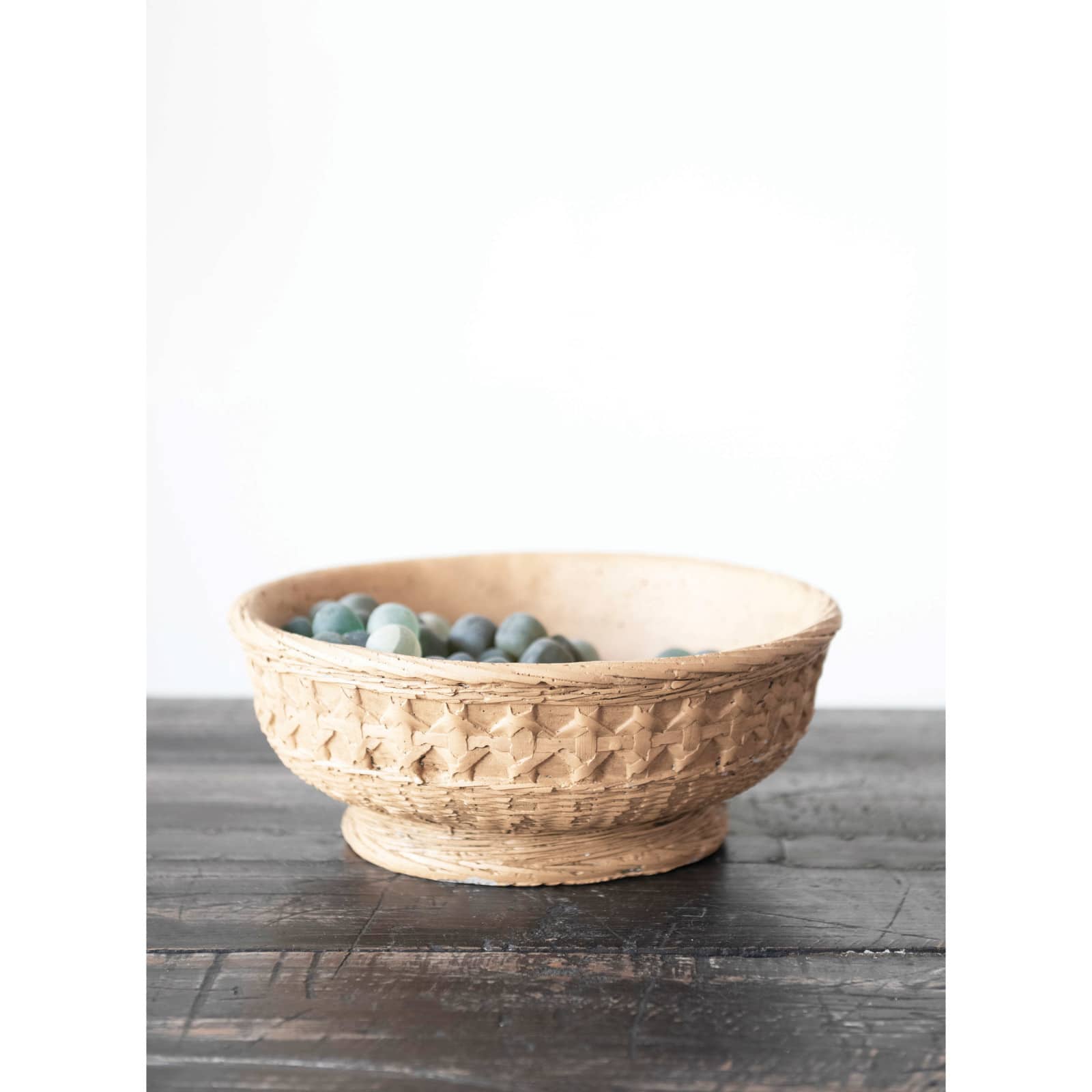 4&#x22; Decorative Debossed Cement Bowl Planter with Woven Design