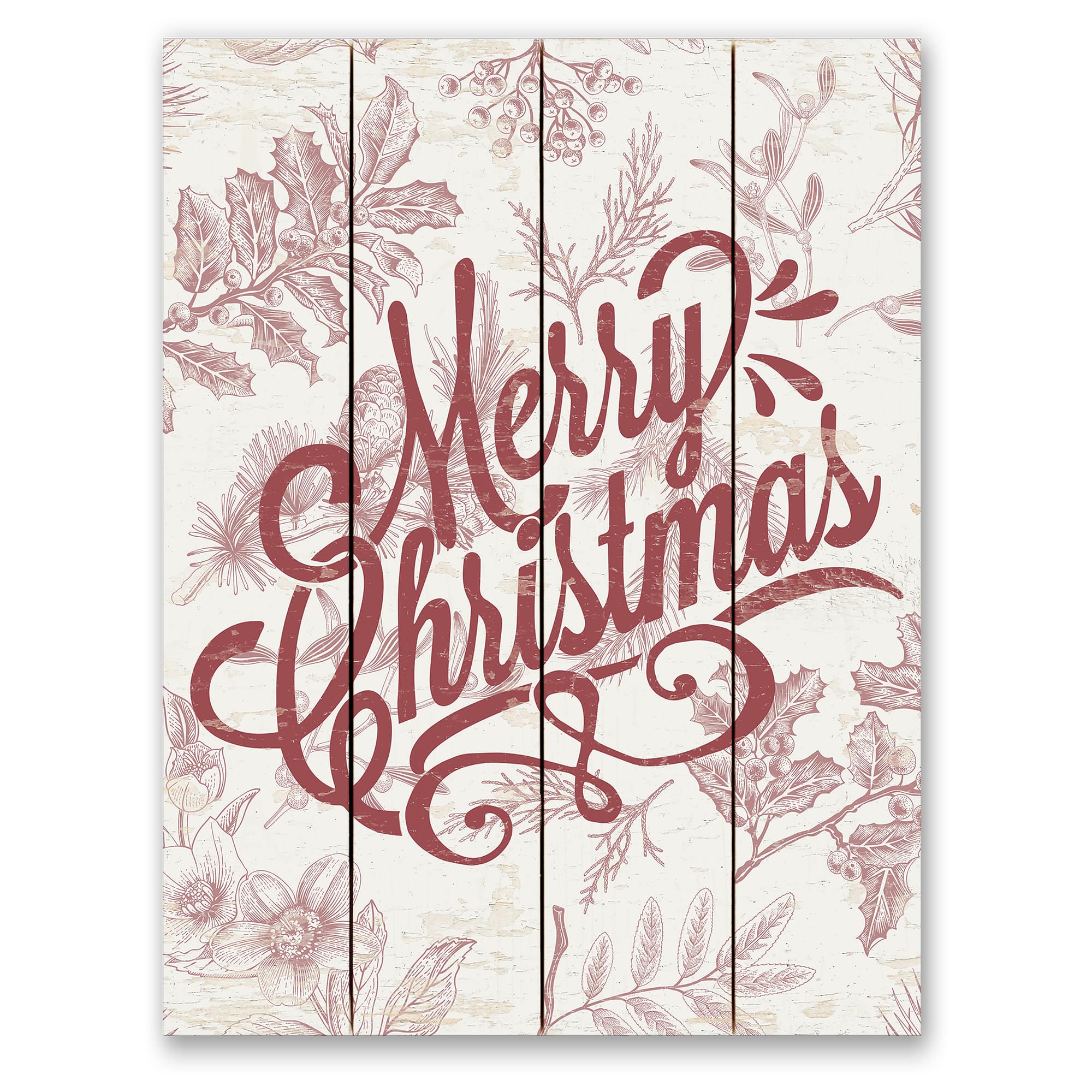 Merry Christmas Botanicals 11.75" x 15.75" Pallet Wood Wall Art