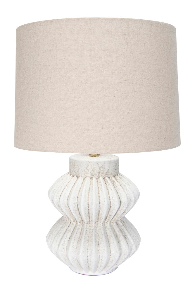 Hello Honey&#xAE; 22&#x22; Distressed White Finish Fluted Terracotta Table Lamp with Linen Shade