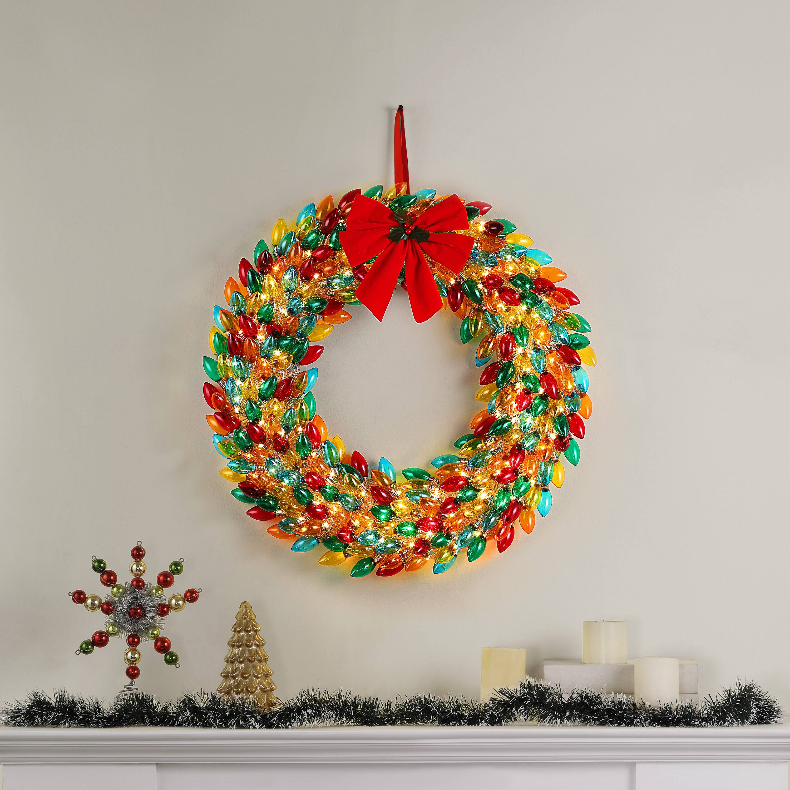 Mr. Christmas 30&#x22; Multicolor LED Retro C9 Bulb Wreath