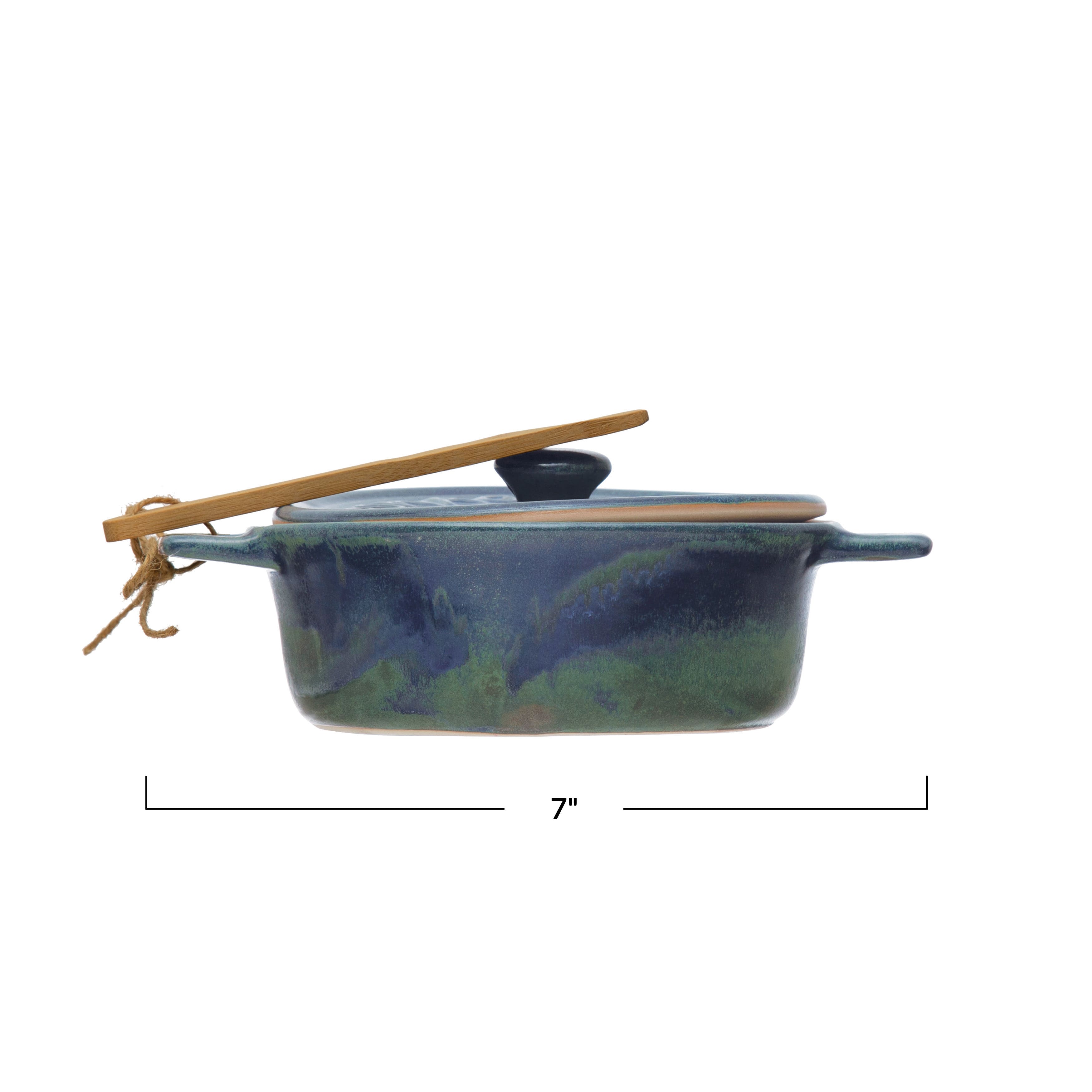 Blue Stoneware Brie Bakers with Bamboo Spreader, 2ct.